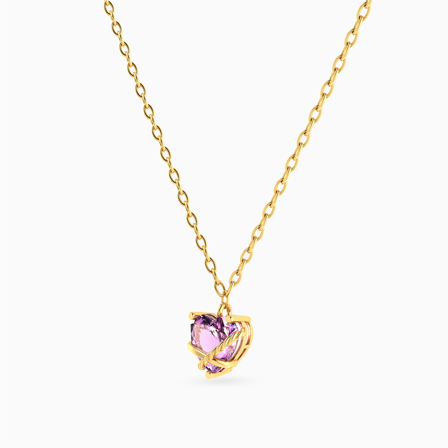 سلسة ذهب قلب عيار 14 قيراط مزينة بحجر بنفسجي - 2 سلسة ذهب قلب عيار 14 قيراط مزينة بحجر بنفسجي - 2