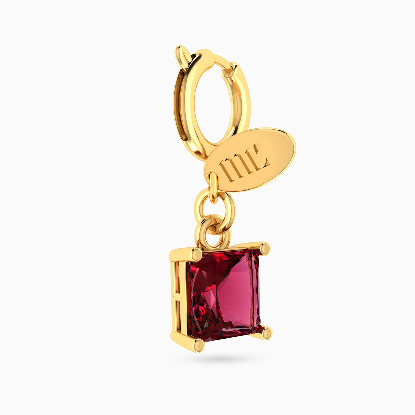 Square Red Stone Charm In 14K Gold - 3 Square Red Stone Charm In 14K Gold - 3
