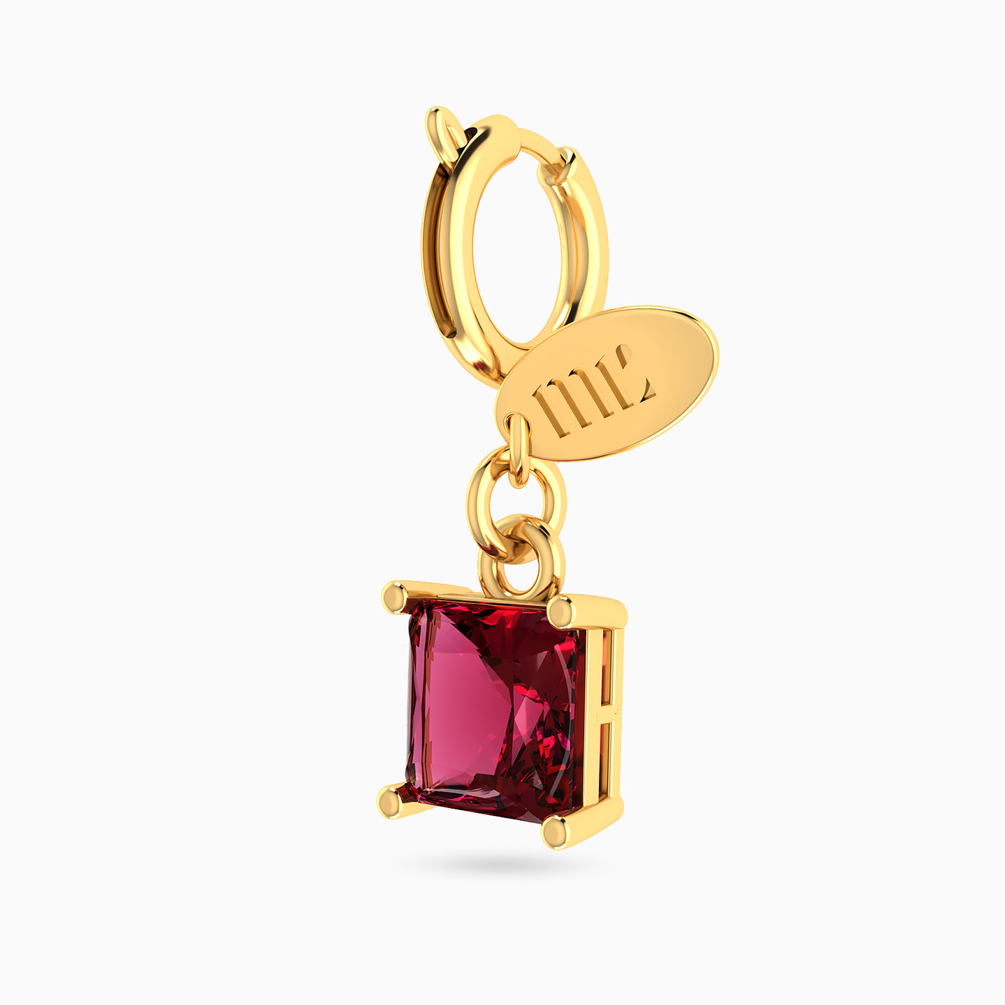 Square Red Stone Charm In 14K Gold - 2 Square Red Stone Charm In 14K Gold - 2