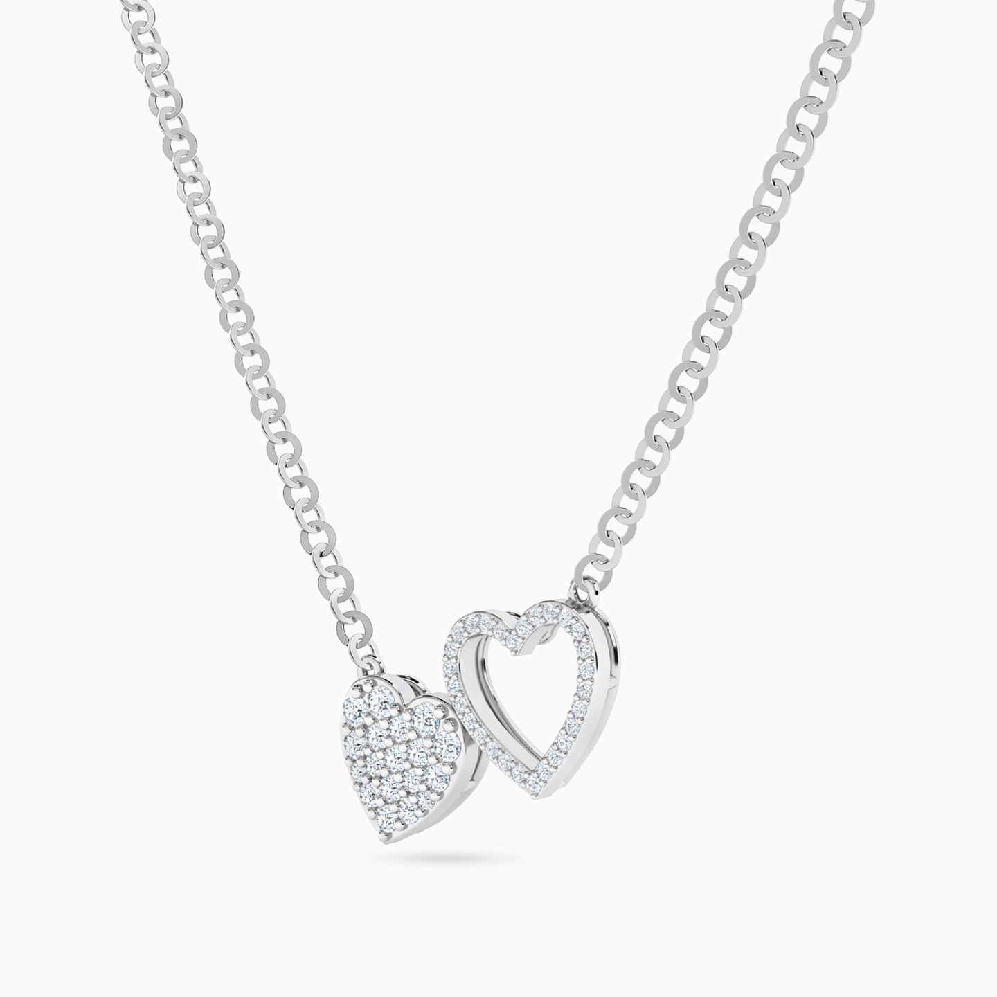 Heart Diamonds Necklace in 18K Gold - 2 Heart Diamonds Necklace in 18K Gold - 2
