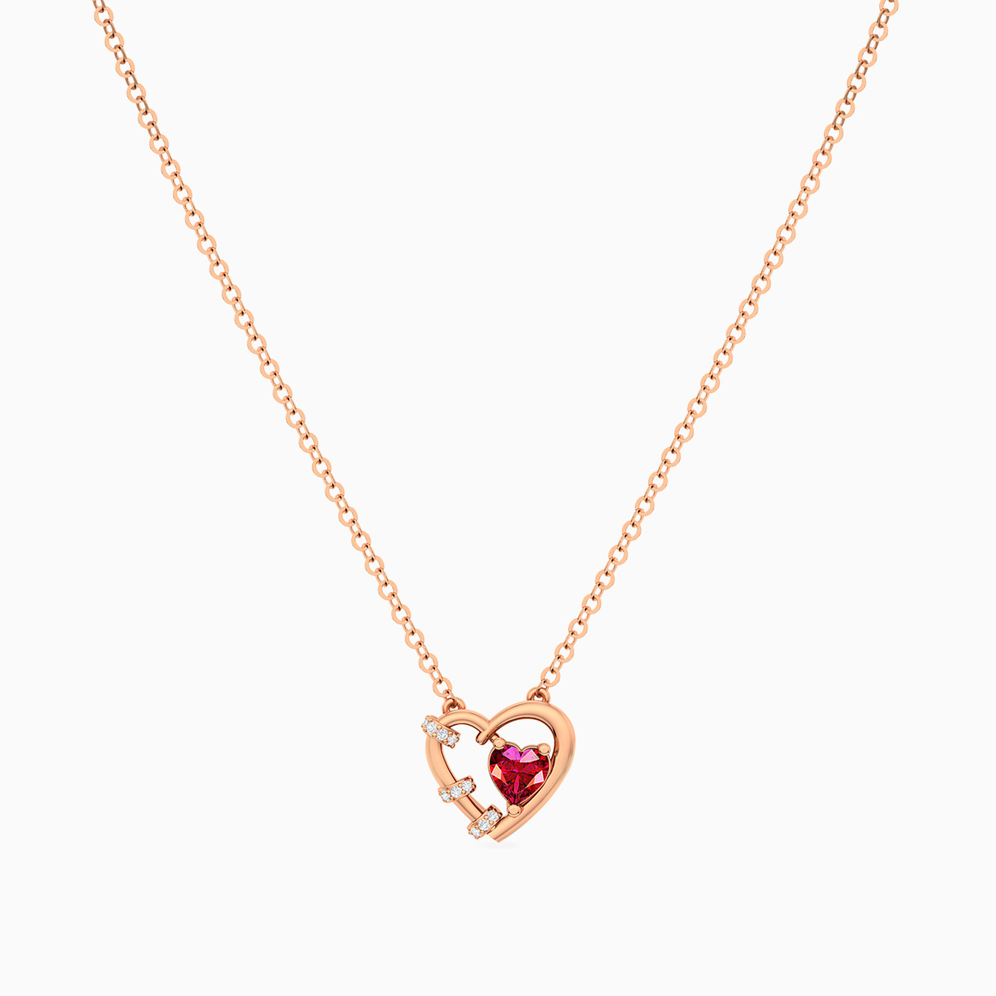 Heart Red Stone & Diamonds Necklace in 18K Gold - 3 Heart Red Stone & Diamonds Necklace in 18K Gold - 3