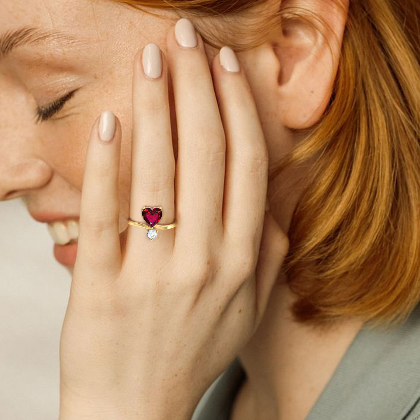 Heart Red Stone Ring in 14K Gold - 2 Heart Red Stone Ring in 14K Gold - 2