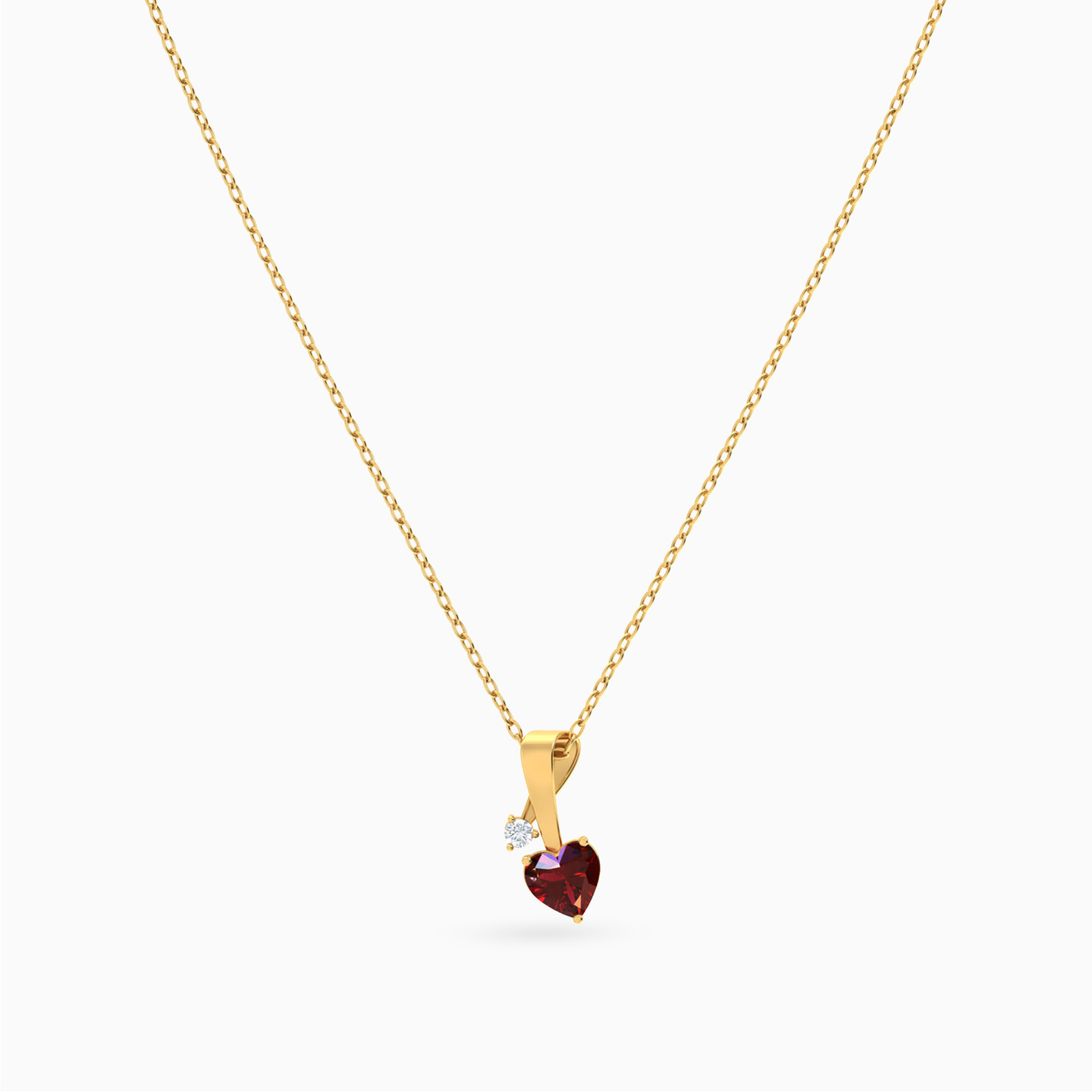 Heart Red Stone Necklace in 14K Gold - 3 Heart Red Stone Necklace in 14K Gold - 3