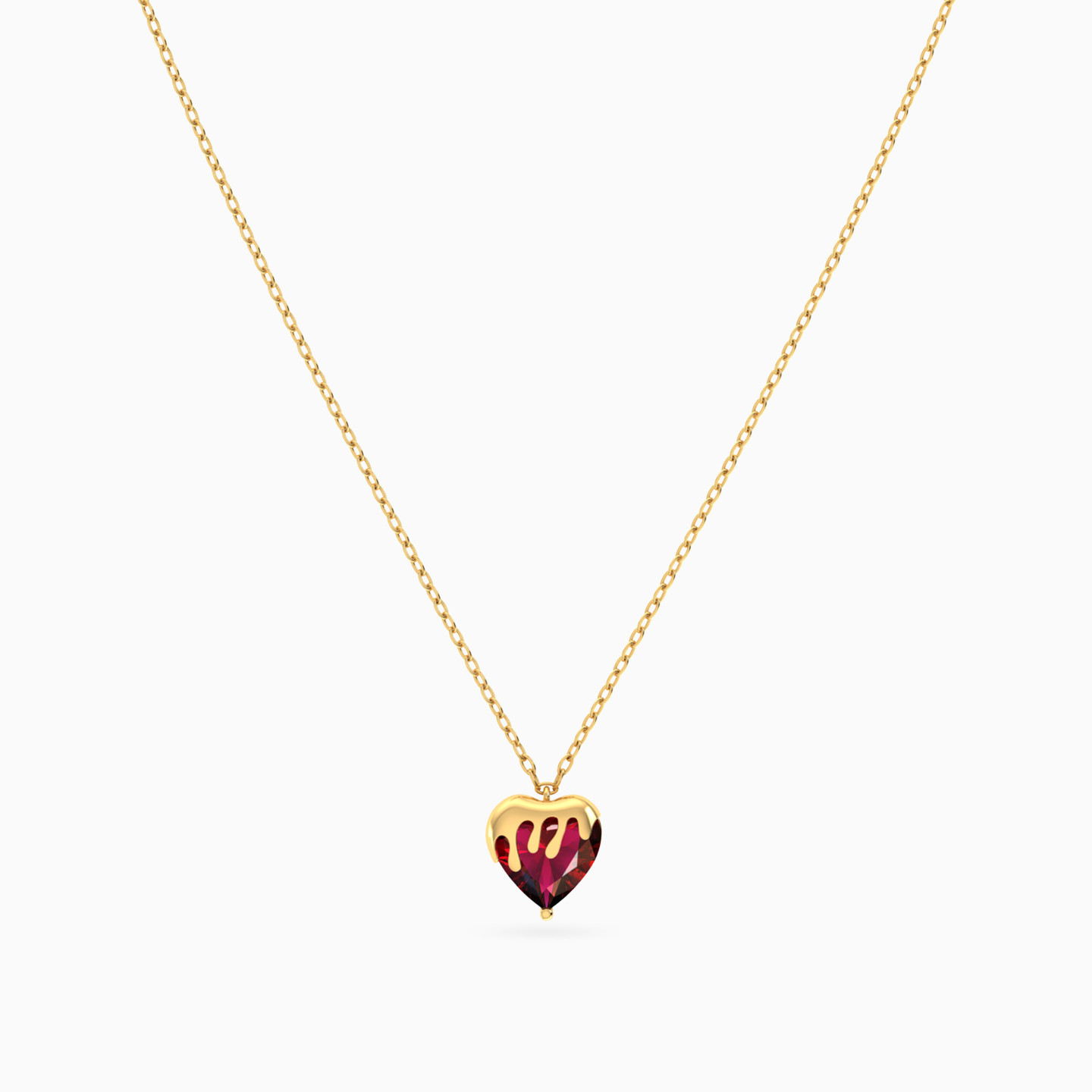 Heart Red Stone Necklace in 14K Gold - 3 Heart Red Stone Necklace in 14K Gold - 3