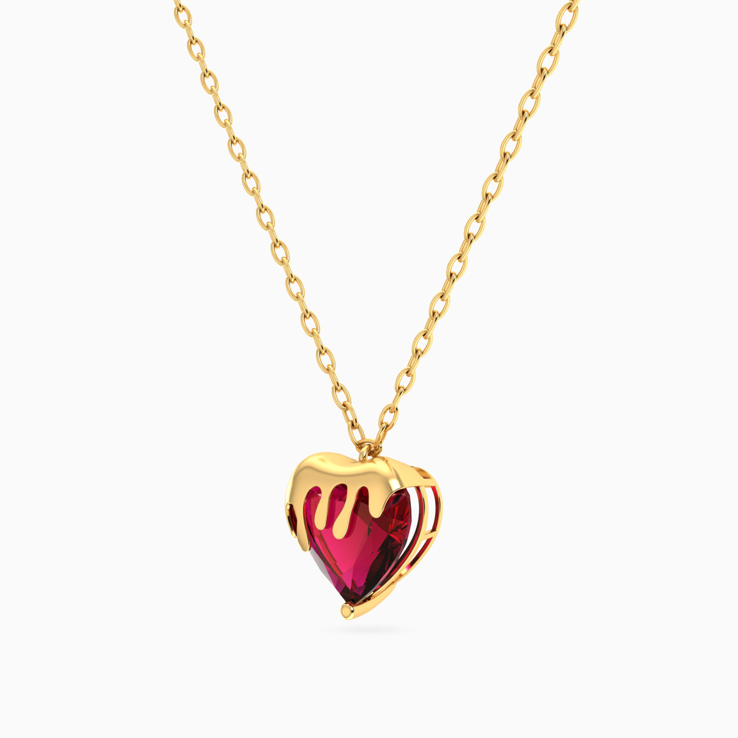 Heart Red Stone Necklace in 14K Gold - 2 Heart Red Stone Necklace in 14K Gold - 2