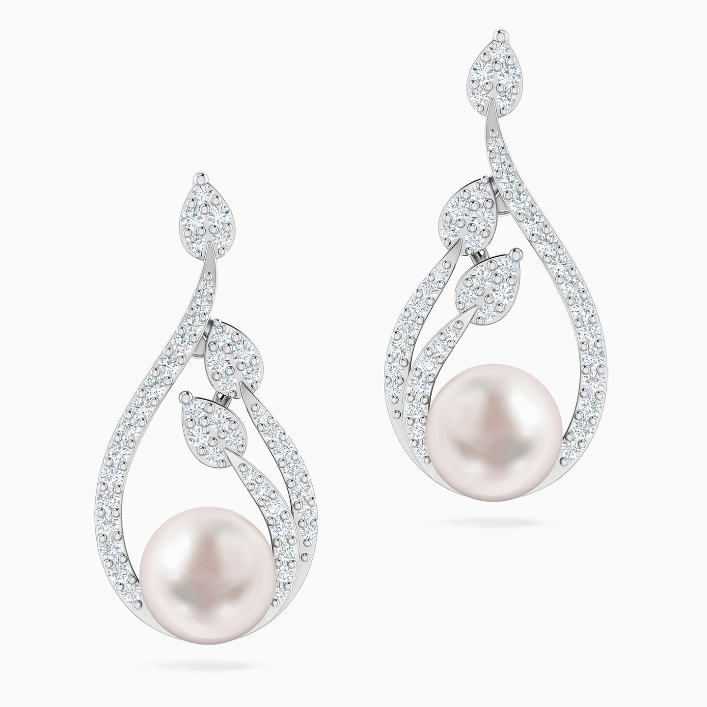 Pear Diamonds & Pearl Earrings In 18K Gold - 3 Pear Diamonds & Pearl Earrings In 18K Gold - 3