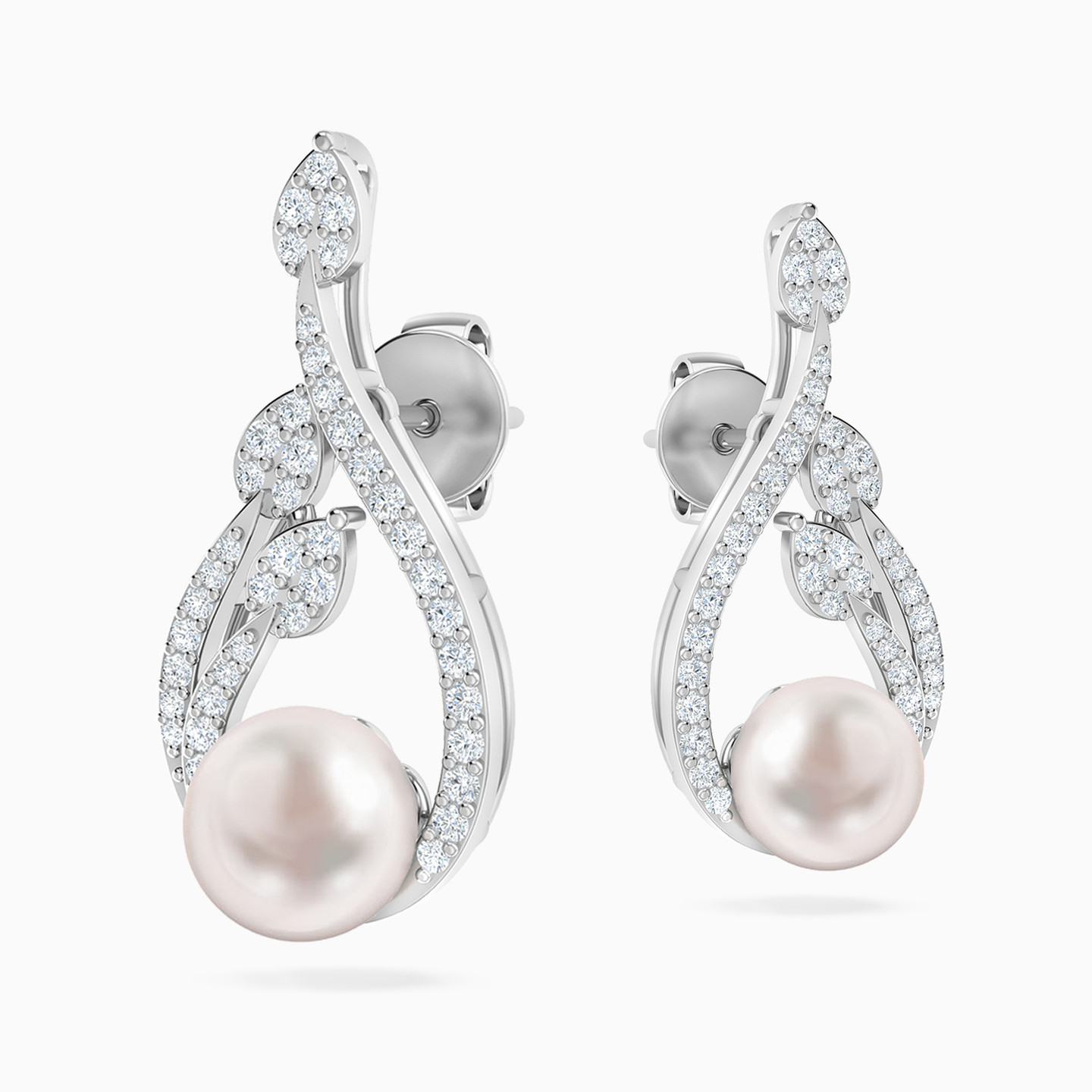 Pear Diamonds & Pearl Earrings In 18K Gold - 4 Pear Diamonds & Pearl Earrings In 18K Gold - 4