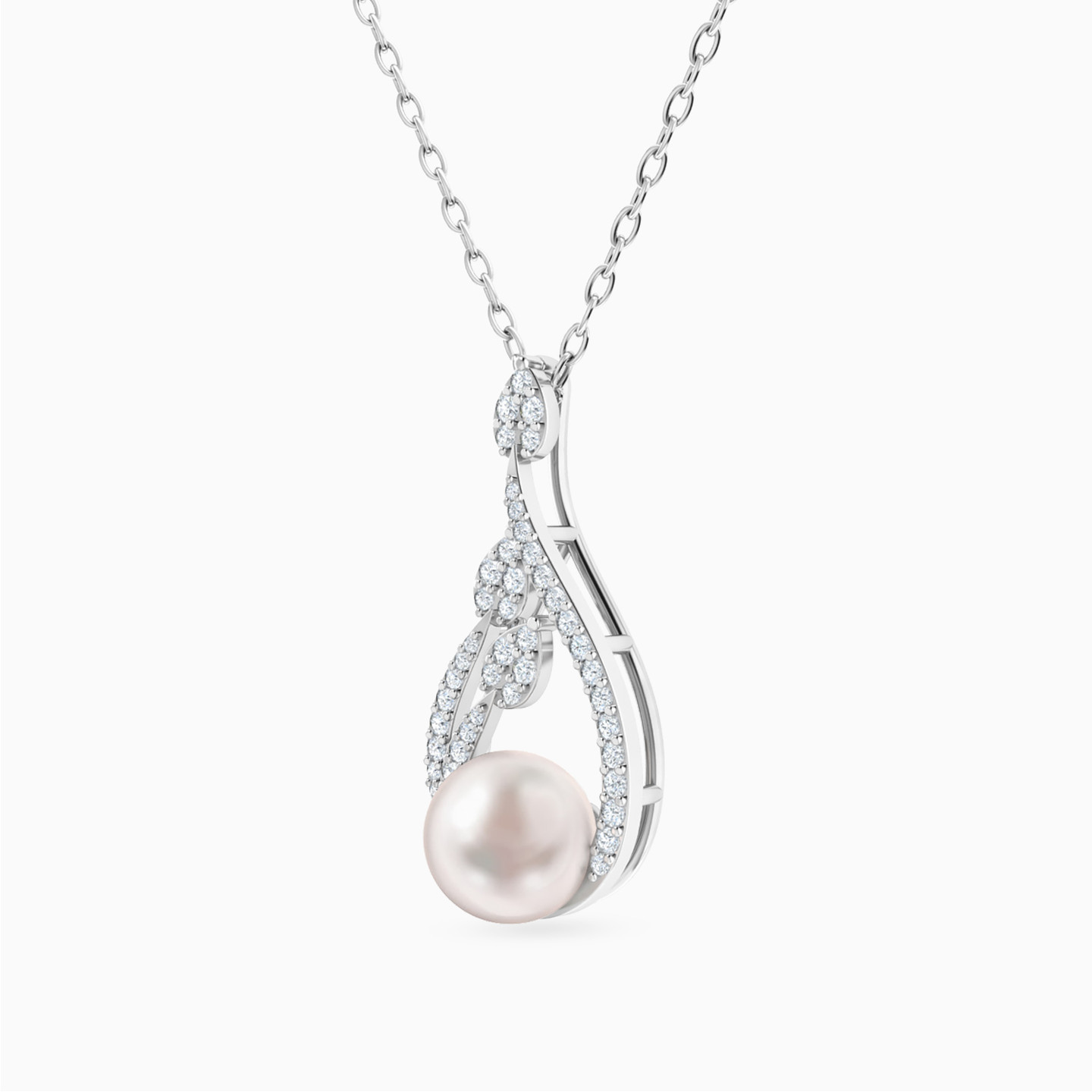 Pear Diamonds & Pearl Necklace In 18K Gold - 2 Pear Diamonds & Pearl Necklace In 18K Gold - 2