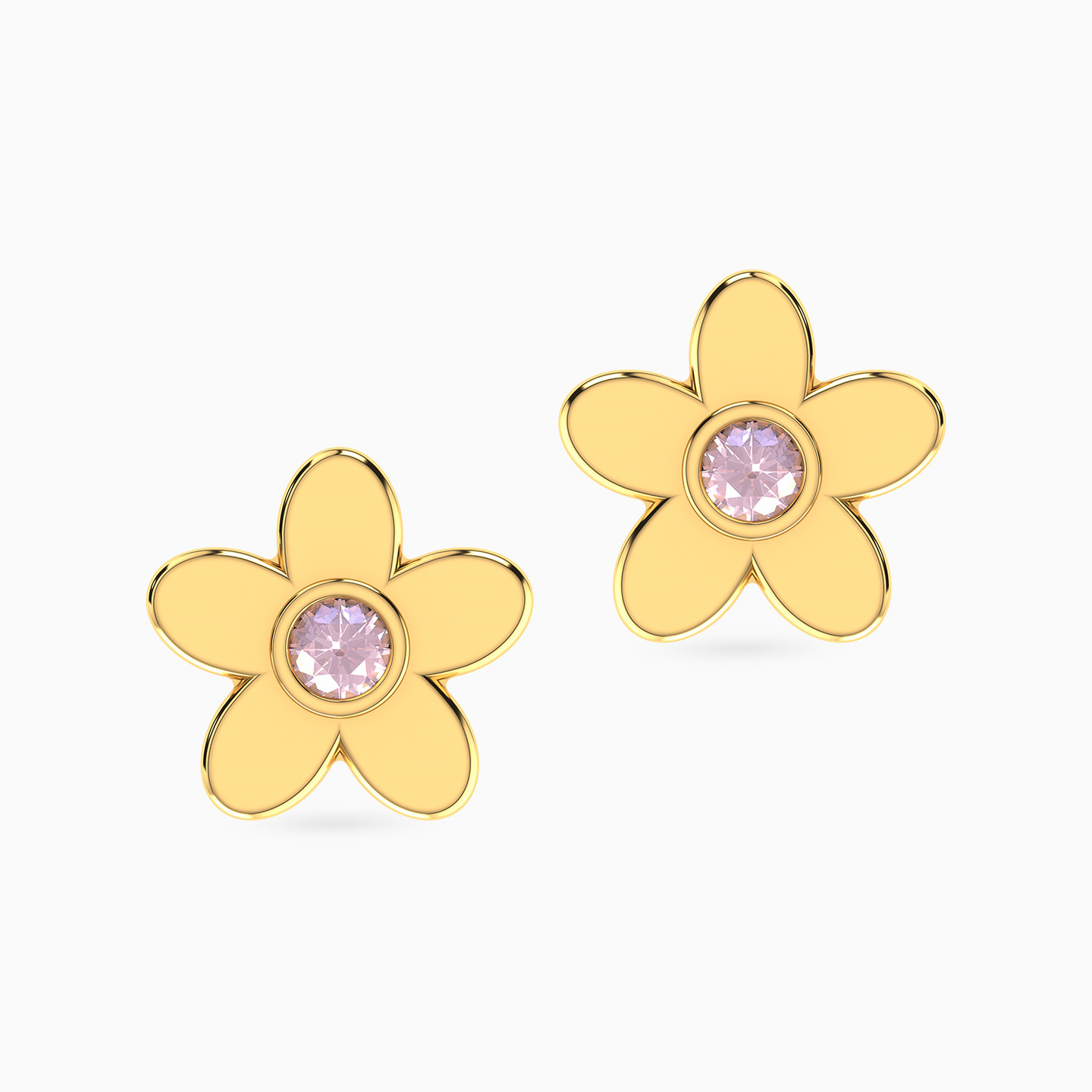 Kids Flower Colored Stones Stud Earrings in 14K Gold - 3