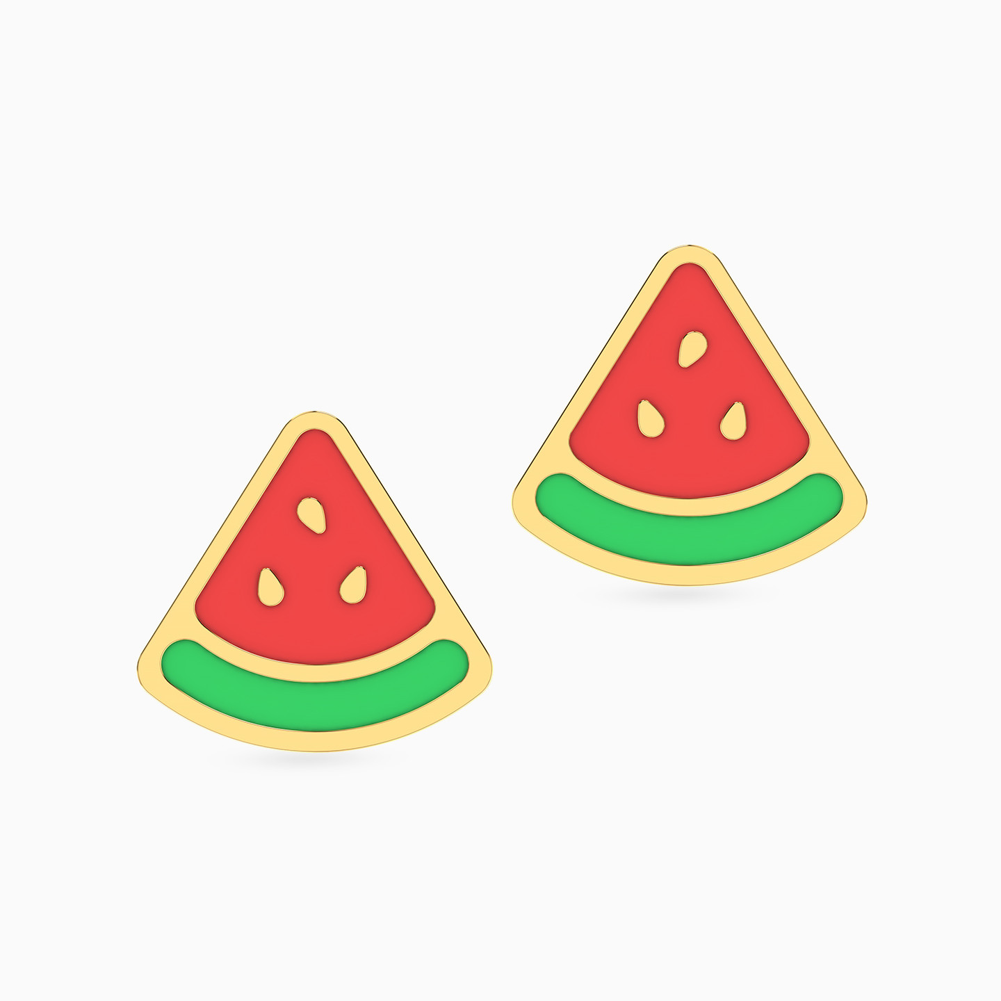 أقراط صغيرة ذهب بطيخ عيار 14 قيراط مزينة بالأحجار الملونة للأطفال - 3