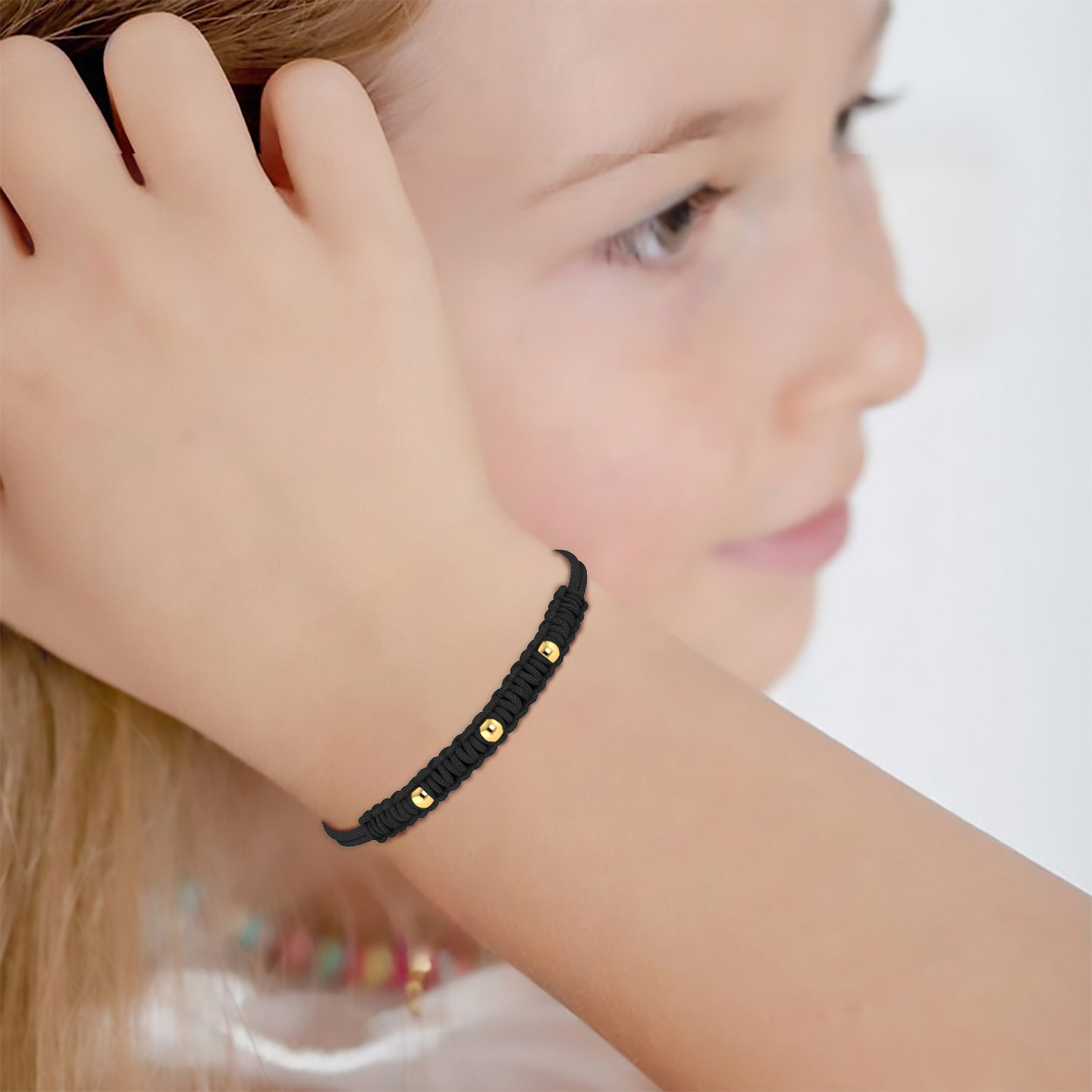 Kids Beads Cord Bracelet In 14K Gold - 2 Kids Beads Cord Bracelet In 14K Gold - 2