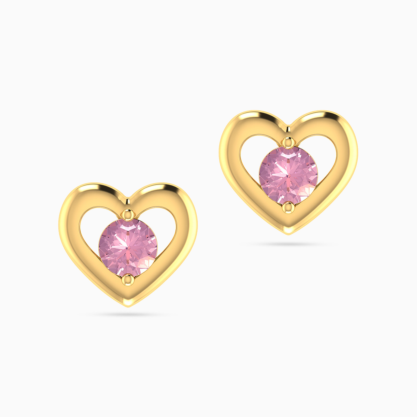 Kids Heart Pink Stone Stud Earrings in 14K Gold - 2 Kids Heart Pink Stone Stud Earrings in 14K Gold - 2
