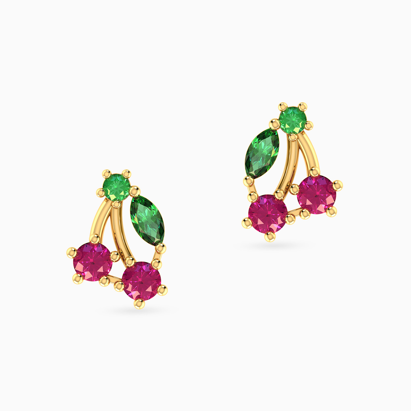Kids Cherry Colored Stones Stud Earrings in 14K Gold - 3