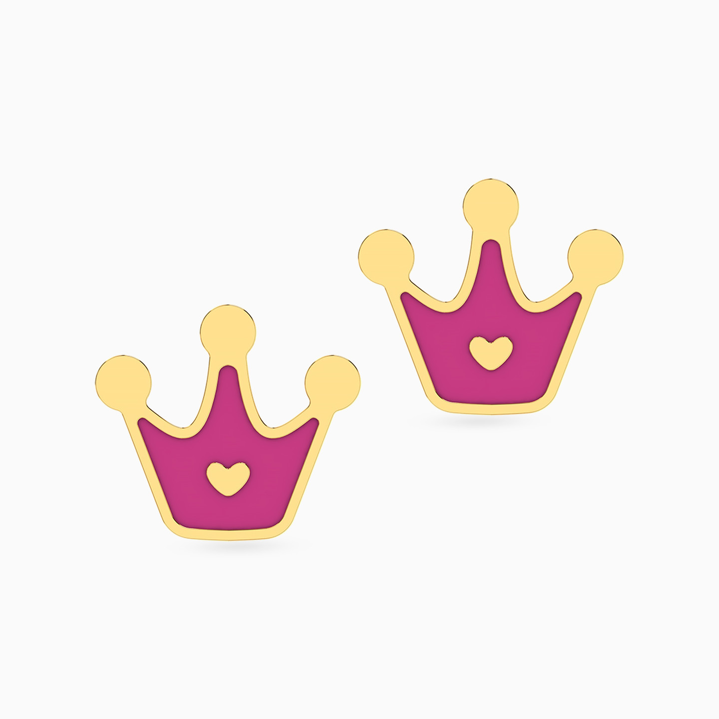 Kids Crown Colored Stones Stud Earrings in 14K Gold - 2 Kids Crown Colored Stones Stud Earrings in 14K Gold - 2