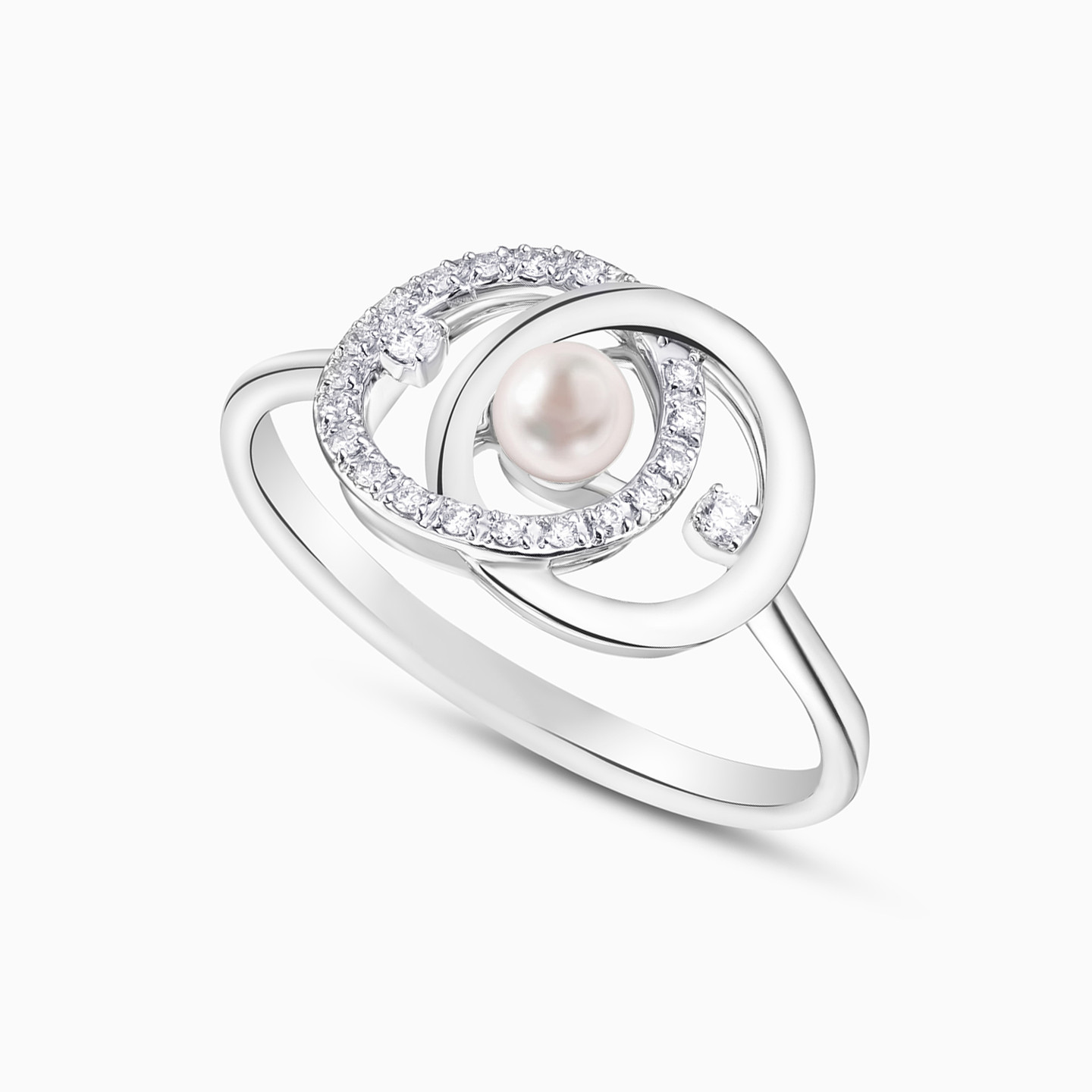 Circles Pearl & Diamond Ring In 18K Gold - 3 Circles Pearl & Diamond Ring In 18K Gold - 3