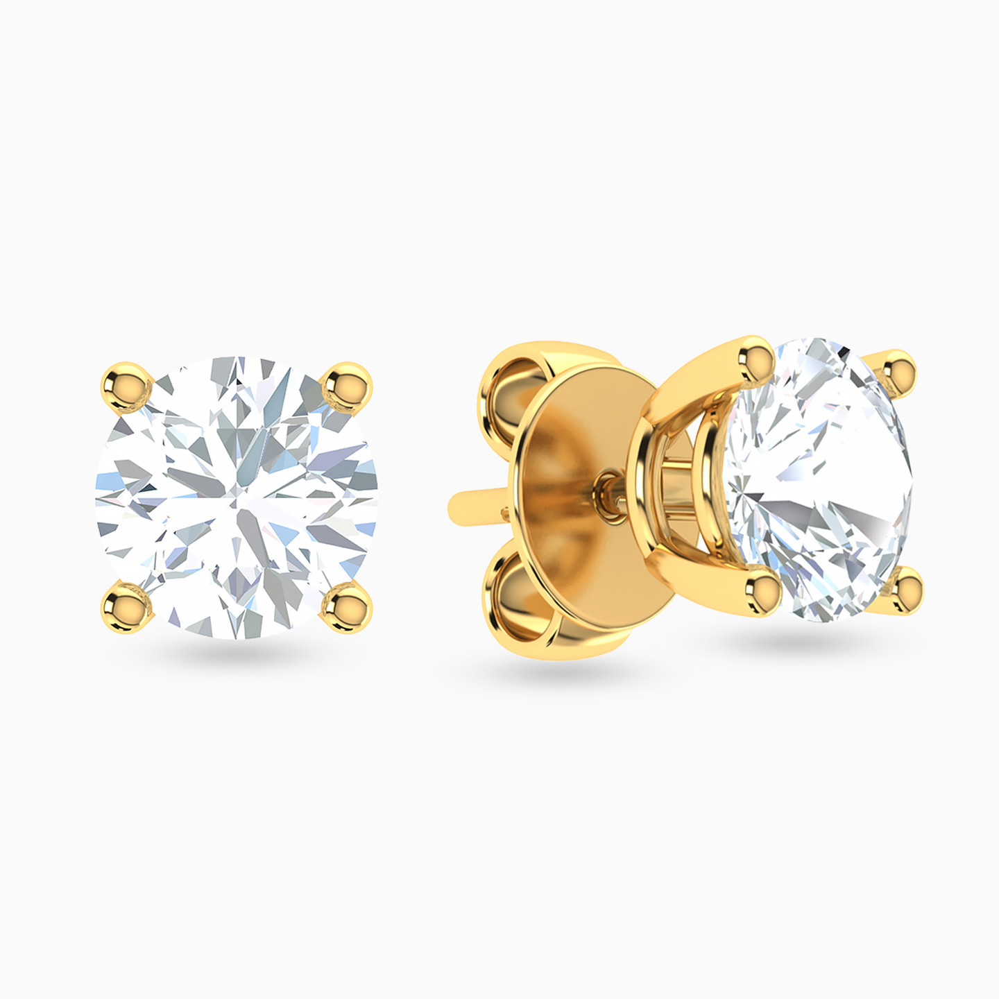 18K Gold Cubic Zirconia Stud Earrings - 2