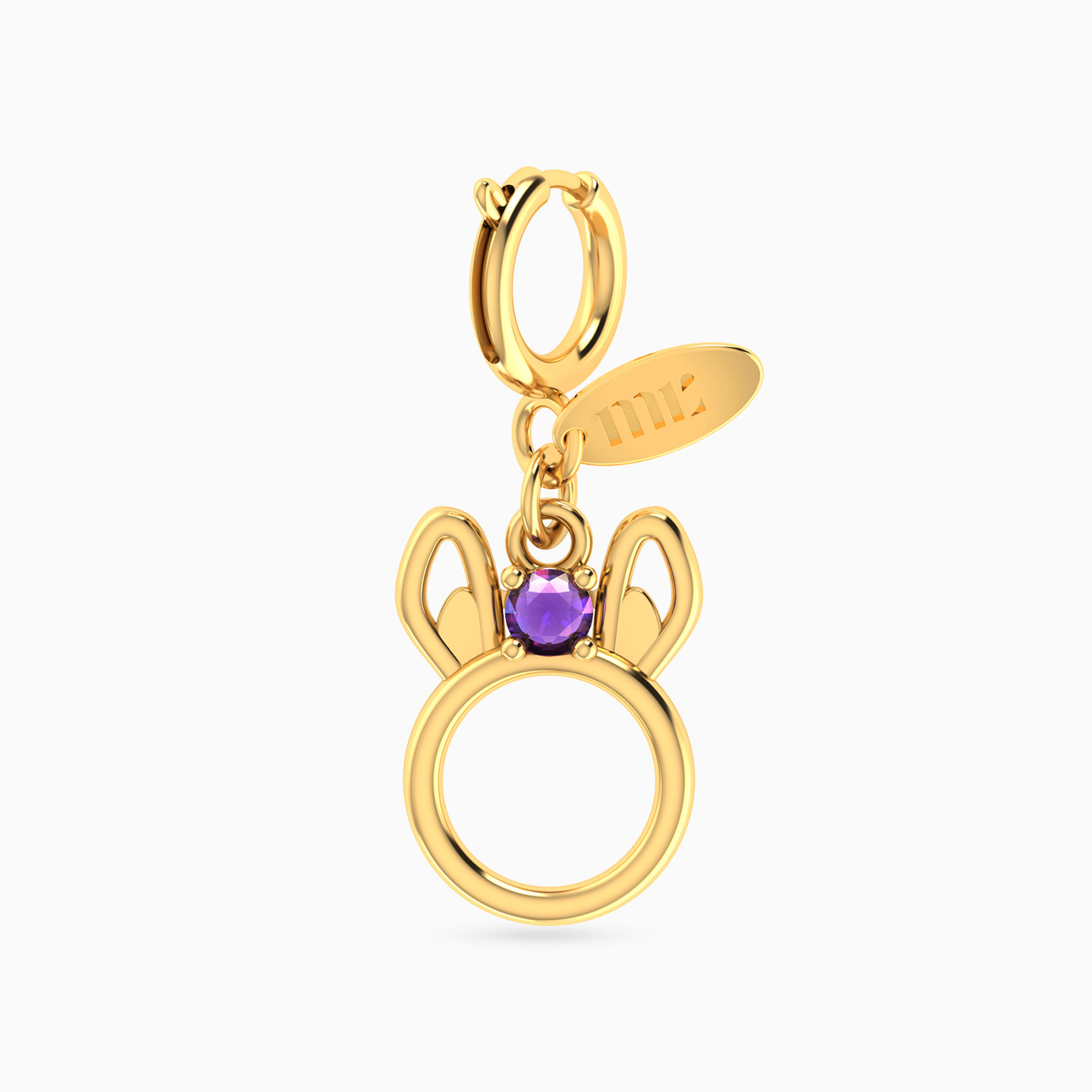 Cat Face Charm with Purple Stone in 14K Gold Cat Face Charm with Purple Stone in 14K Gold