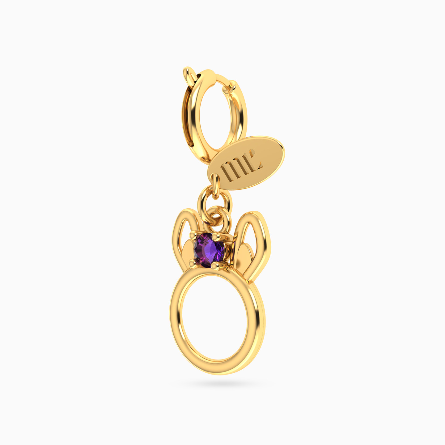 Cat Face Charm with Purple Stone in 14K Gold - 2 Cat Face Charm with Purple Stone in 14K Gold - 2
