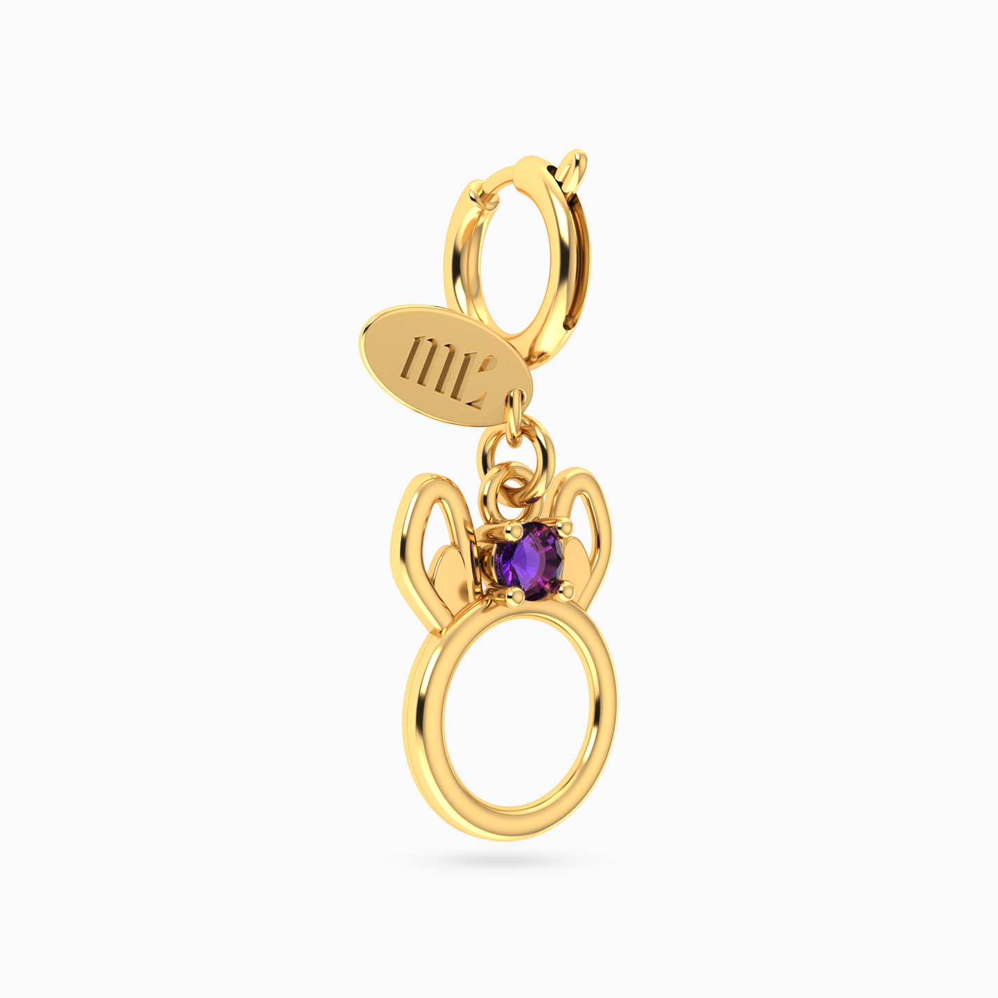 Cat Face Charm with Purple Stone in 14K Gold - 3 Cat Face Charm with Purple Stone in 14K Gold - 3