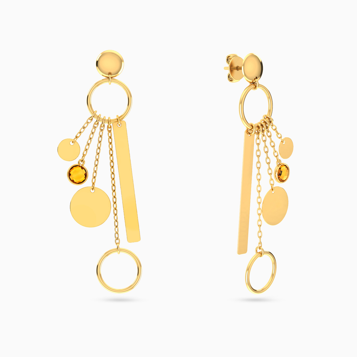 Open Circle & Chains Colored Stones Drop Earrings in 18K Gold - 2 Open Circle & Chains Colored Stones Drop Earrings in 18K Gold - 2