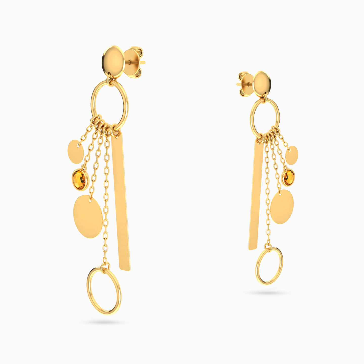 Open Circle & Chains Colored Stones Drop Earrings in 18K Gold - 3 Open Circle & Chains Colored Stones Drop Earrings in 18K Gold - 3