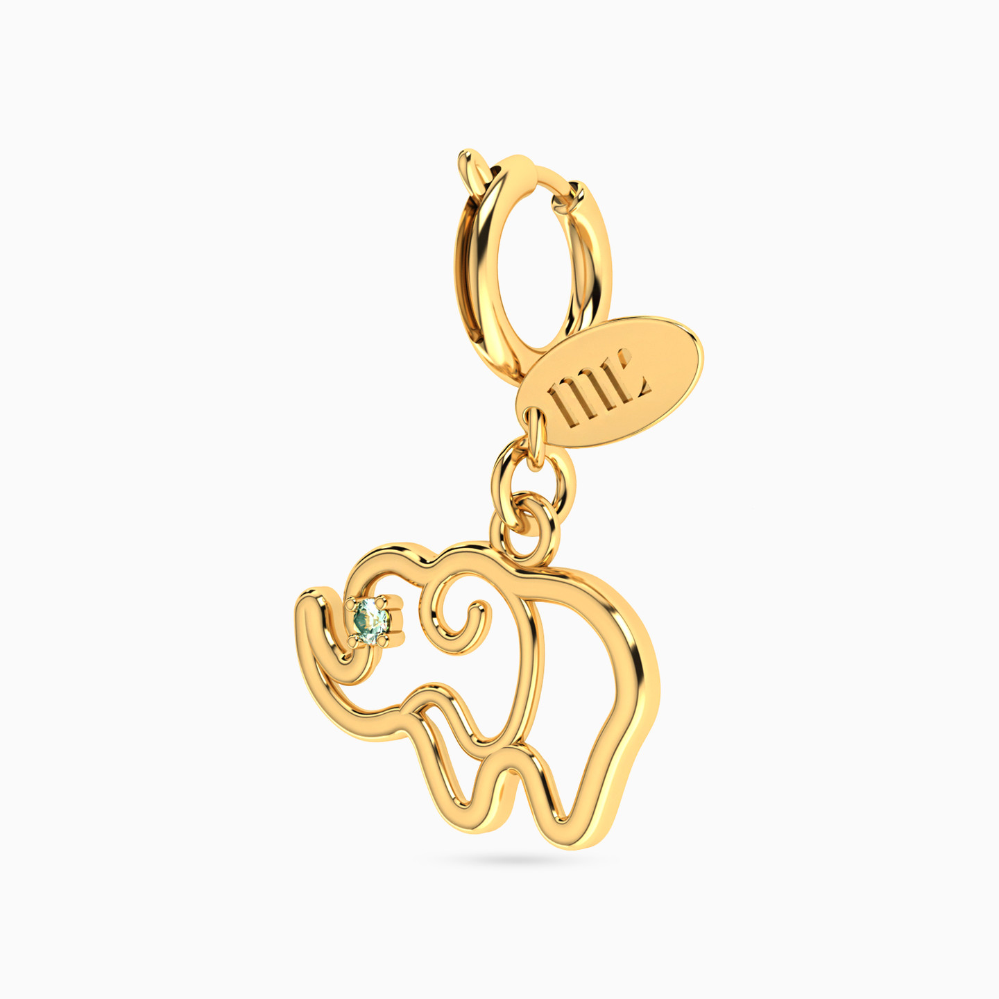 Line Elephant Design Charm with Blue Stone in 14K Gold - 2 Line Elephant Design Charm with Blue Stone in 14K Gold - 2