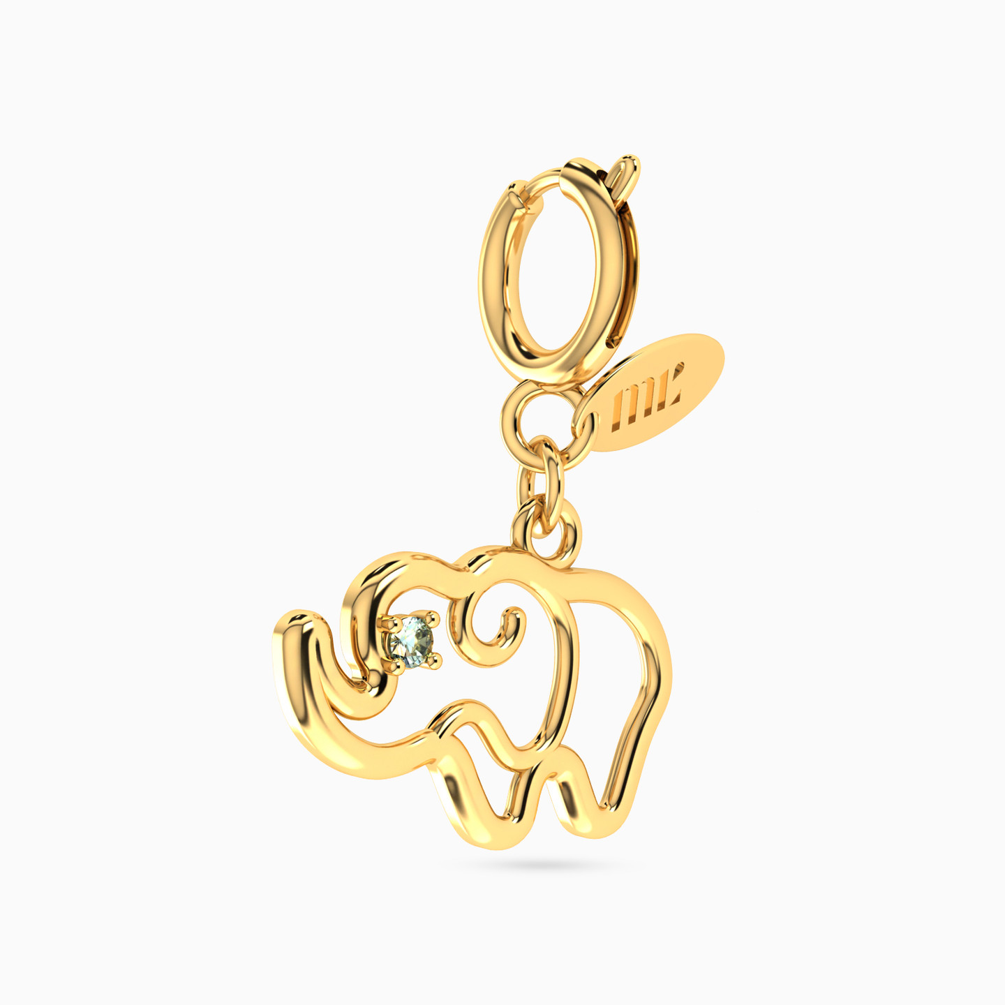 Line Elephant Design Charm with Blue Stone in 14K Gold - 3 Line Elephant Design Charm with Blue Stone in 14K Gold - 3