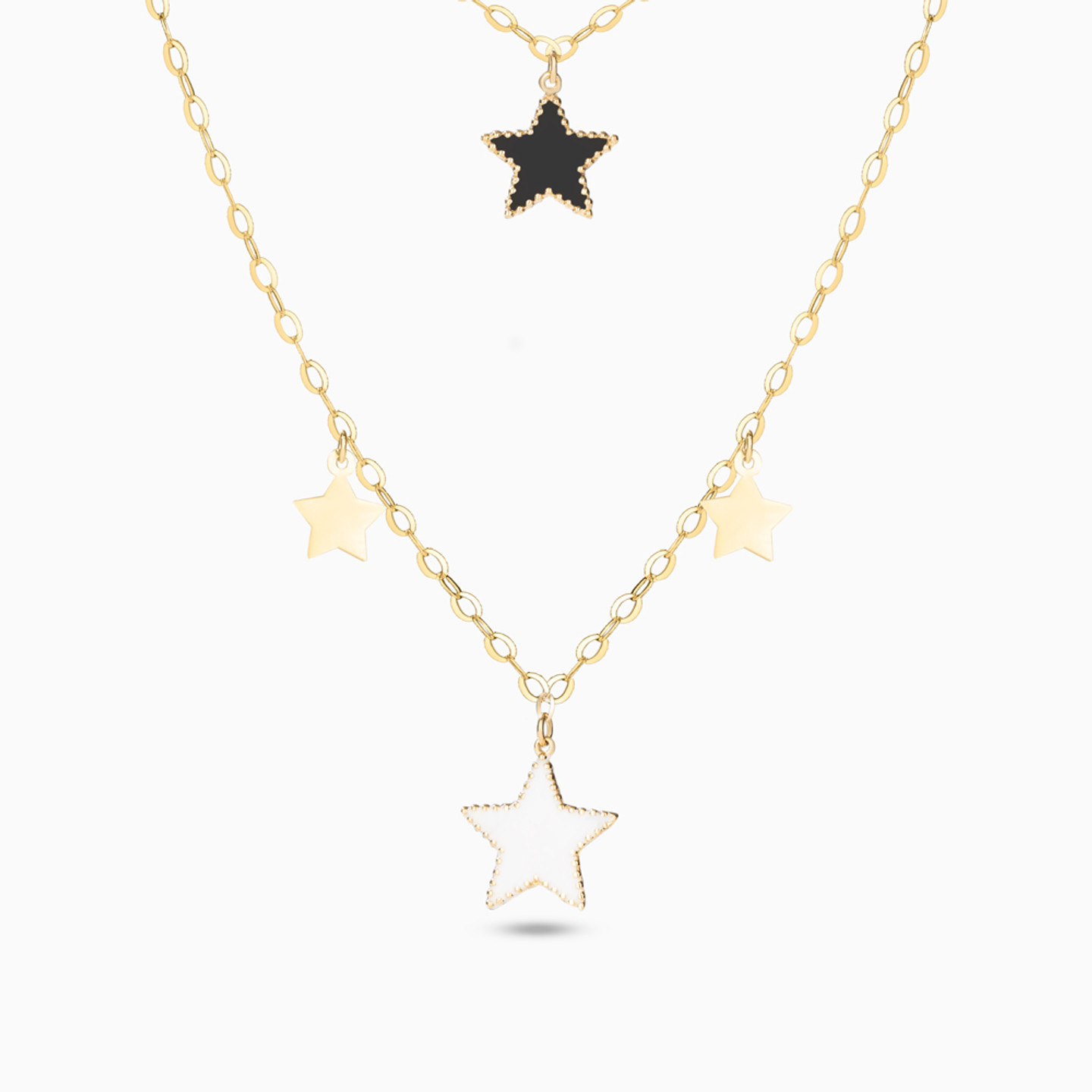 Star Shaped Enamel Coated Pendant with Layered Chain in 18K Gold Star Shaped Enamel Coated Pendant with Layered Chain in 18K Gold