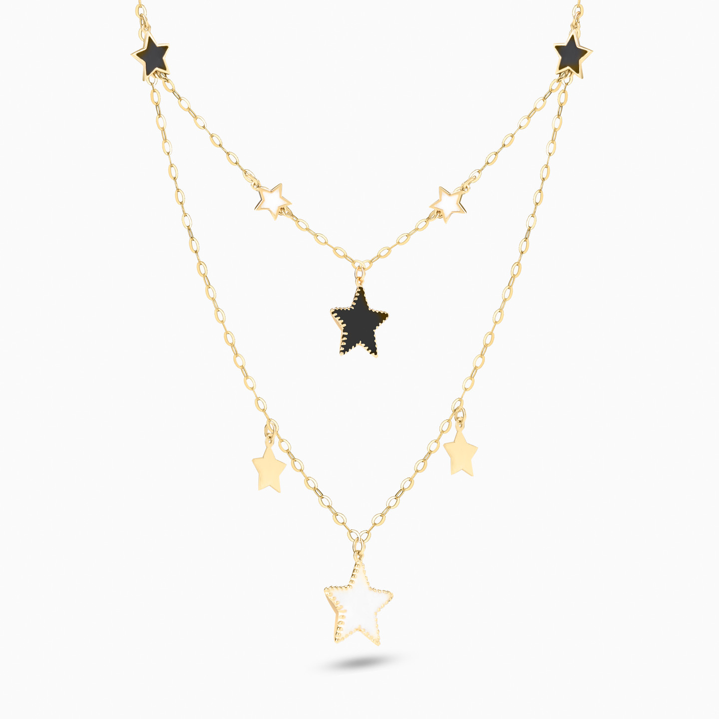 Star Shaped Enamel Coated Pendant with Layered Chain in 18K Gold - 2 Star Shaped Enamel Coated Pendant with Layered Chain in 18K Gold - 2
