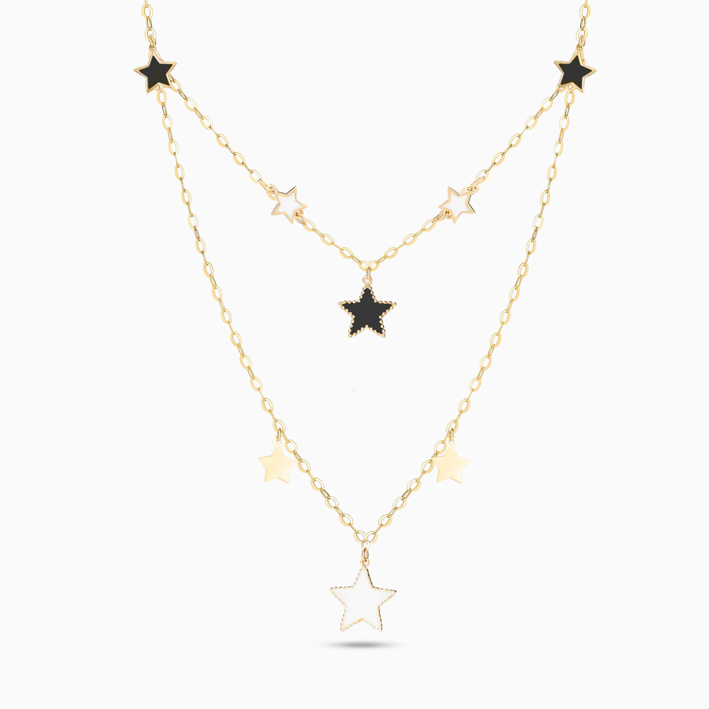 Star Shaped Enamel Coated Pendant with Layered Chain in 18K Gold - 3 Star Shaped Enamel Coated Pendant with Layered Chain in 18K Gold - 3