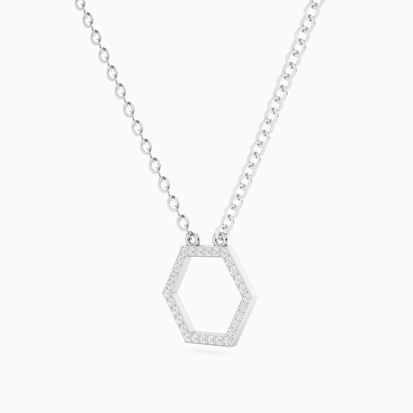 Hexagon Diamonds Necklace in 14K Gold - 2 Hexagon Diamonds Necklace in 14K Gold - 2