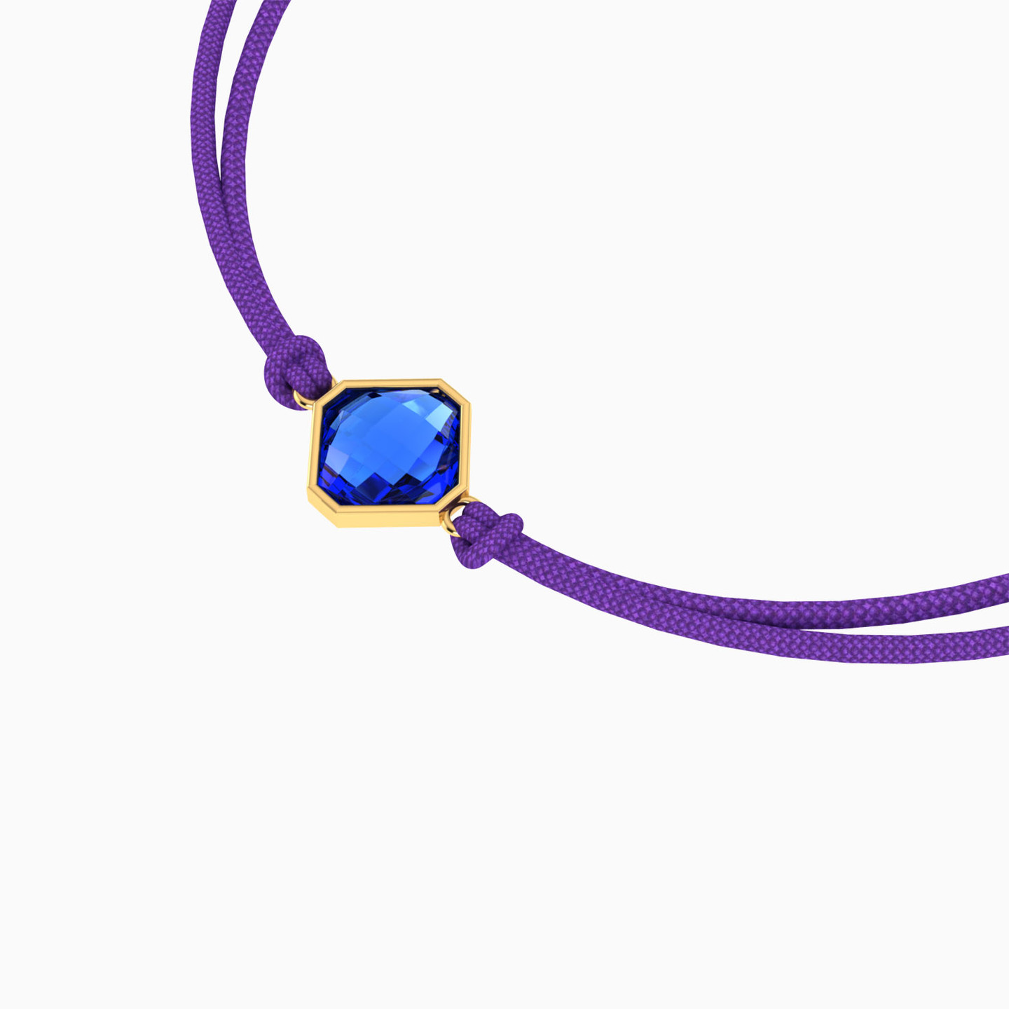 Tilted Square Blue Stone Cord Bracelet in 14K Gold - 4 Tilted Square Blue Stone Cord Bracelet in 14K Gold - 4