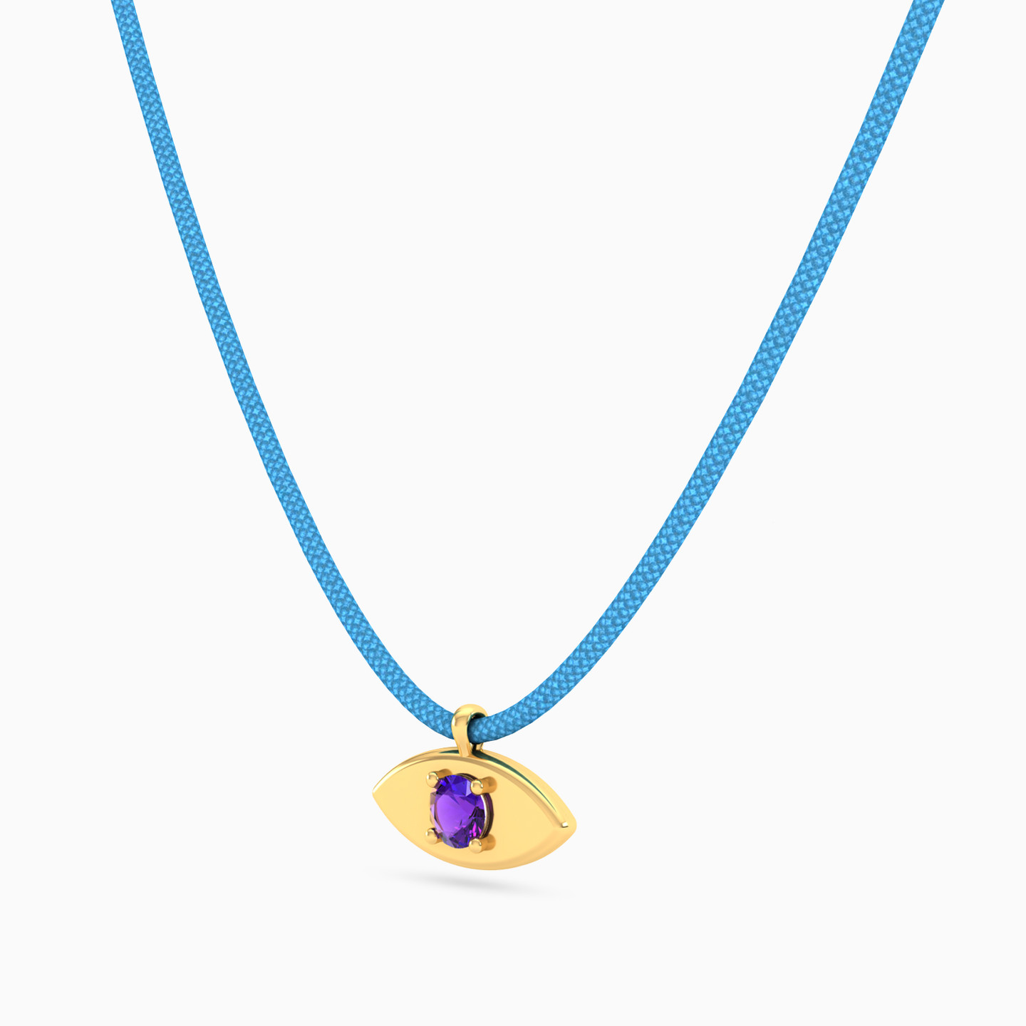 Eye Blue Stone Cord Necklace in 14K Gold - 2 Eye Blue Stone Cord Necklace in 14K Gold - 2