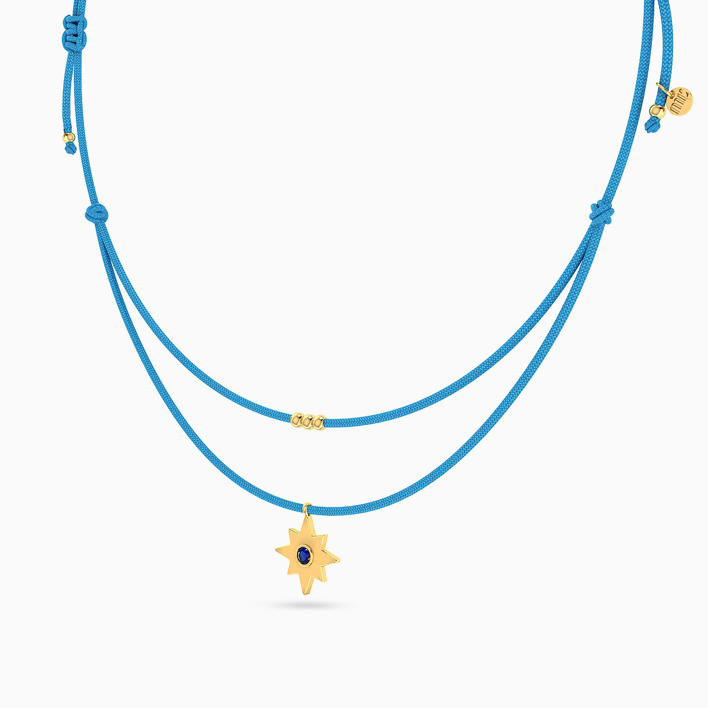 Star Blue Stone Cord Necklace in 14K Gold - 2 Star Blue Stone Cord Necklace in 14K Gold - 2