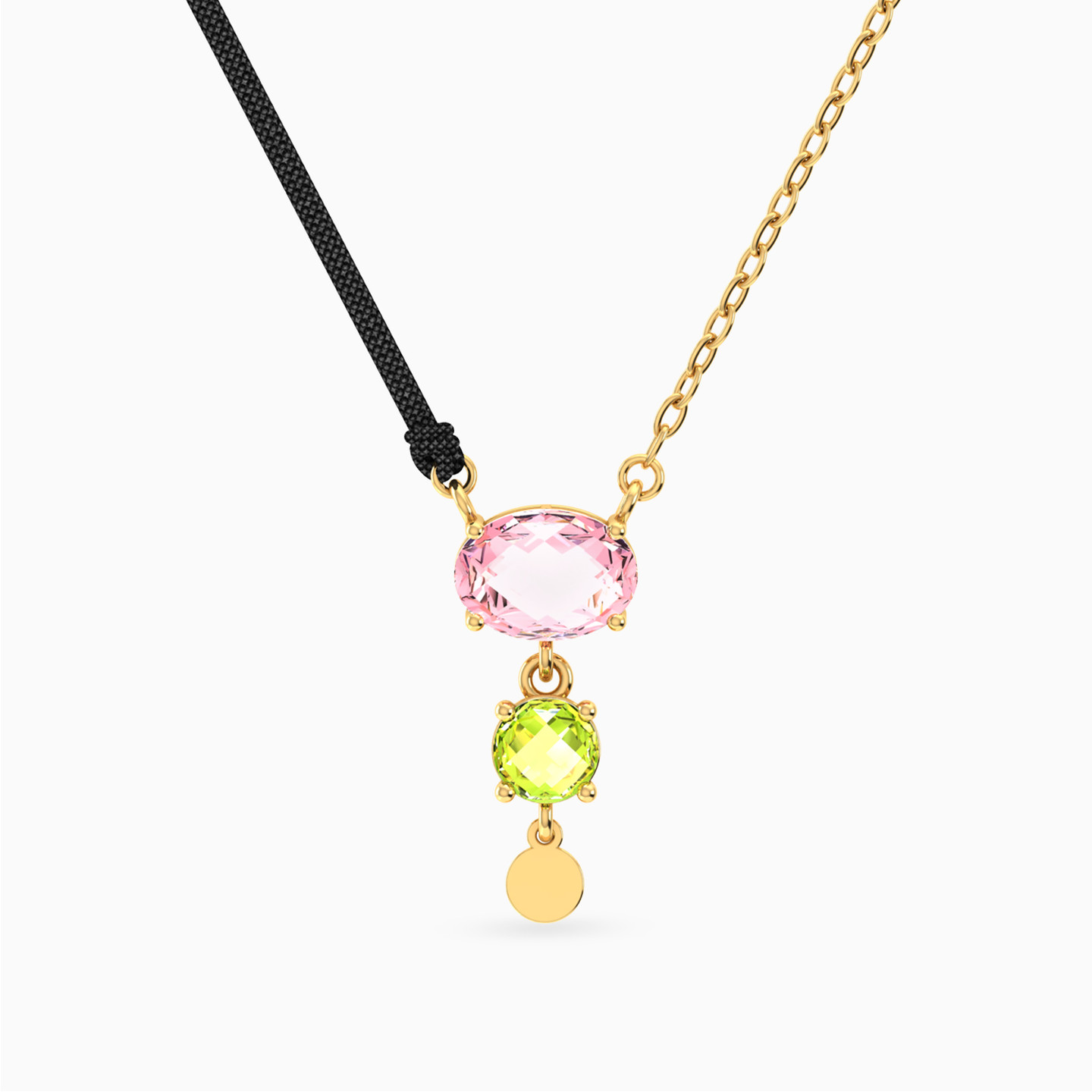 Oval Colored Stones Cord Necklace In 18K Gold Oval Colored Stones Cord Necklace In 18K Gold