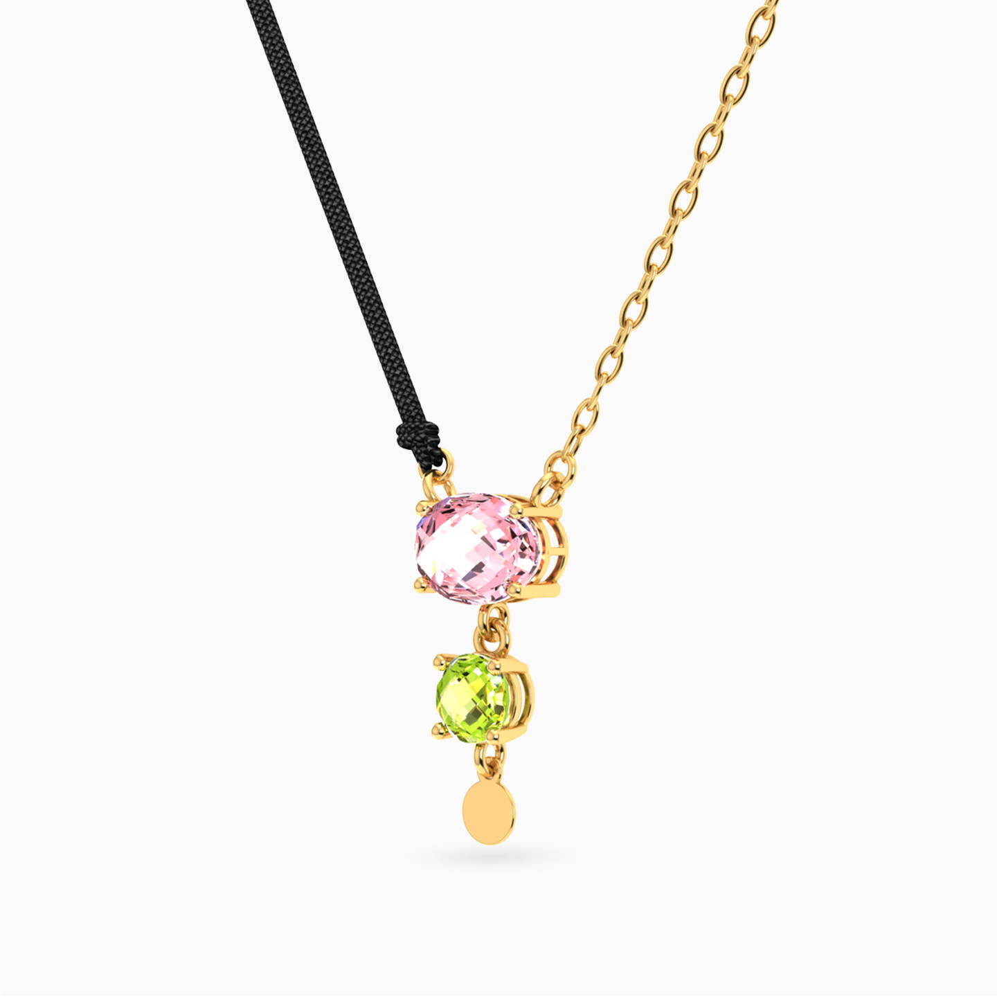 Oval Colored Stones Cord Necklace In 18K Gold - 2 Oval Colored Stones Cord Necklace In 18K Gold - 2