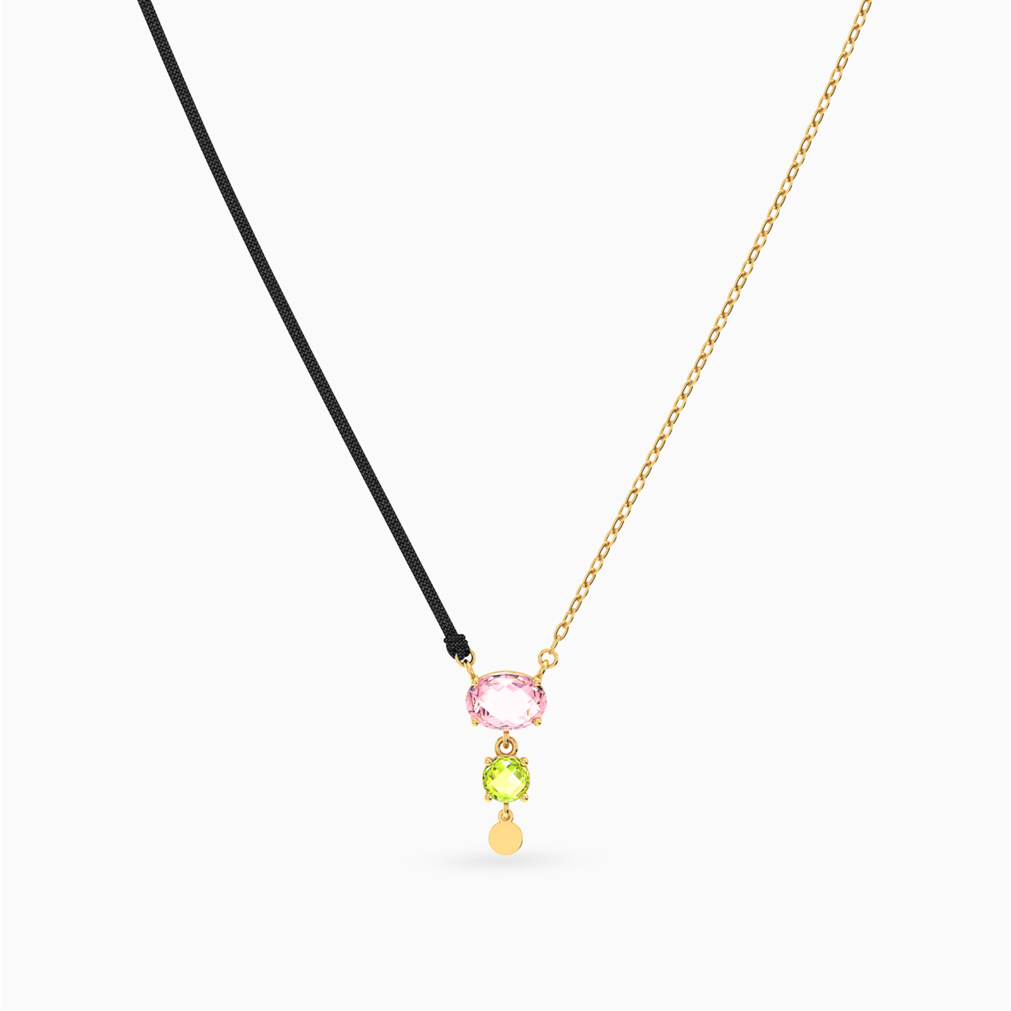 Oval Colored Stones Cord Necklace In 18K Gold - 3 Oval Colored Stones Cord Necklace In 18K Gold - 3