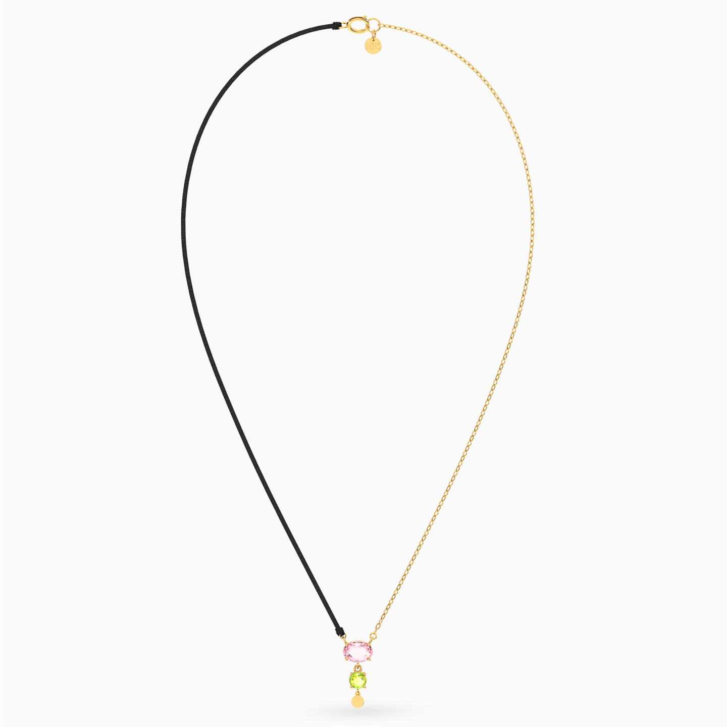Oval Colored Stones Cord Necklace In 18K Gold - 4 Oval Colored Stones Cord Necklace In 18K Gold - 4