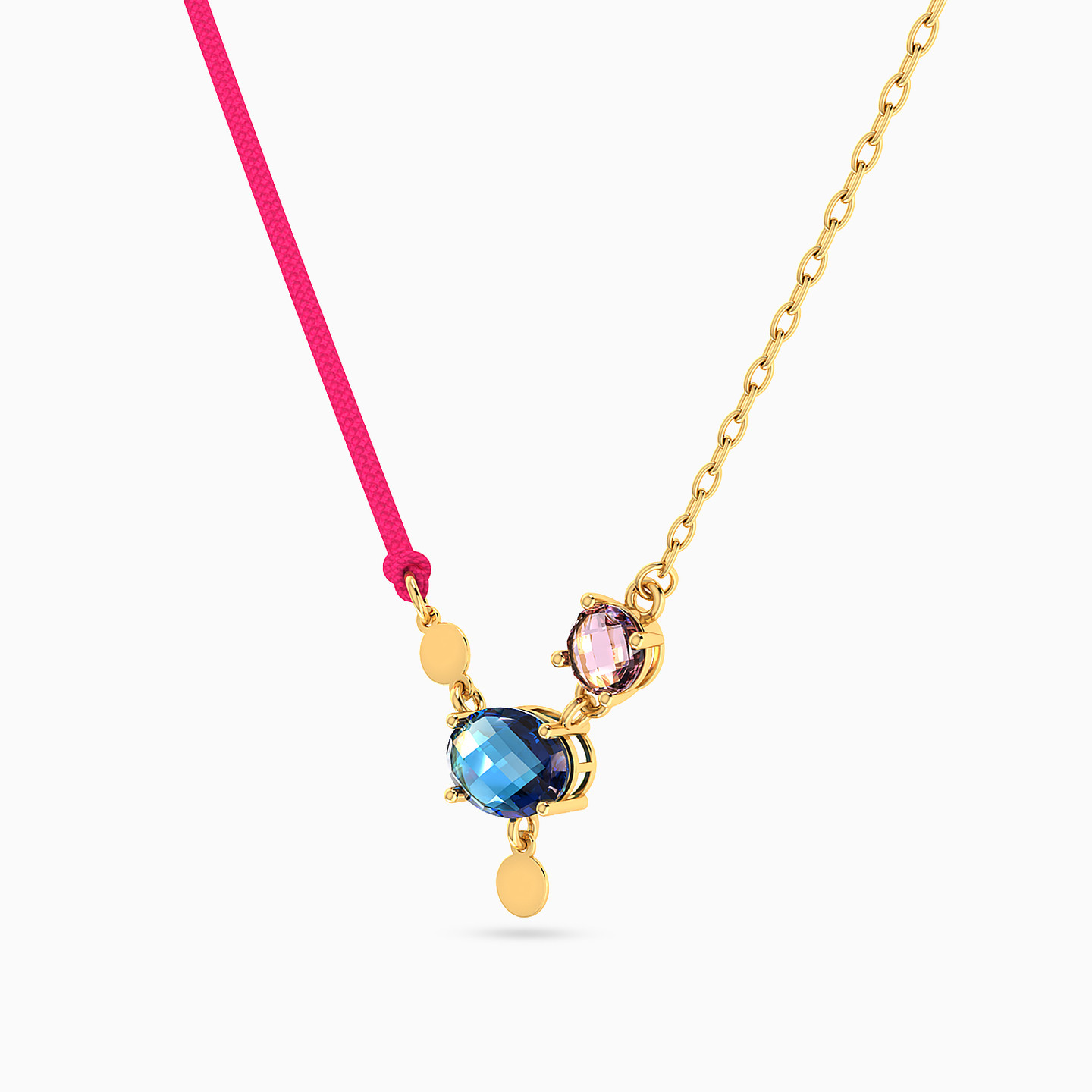 Oval Colored Stones Necklace In 18K Gold - 2 Oval Colored Stones Necklace In 18K Gold - 2