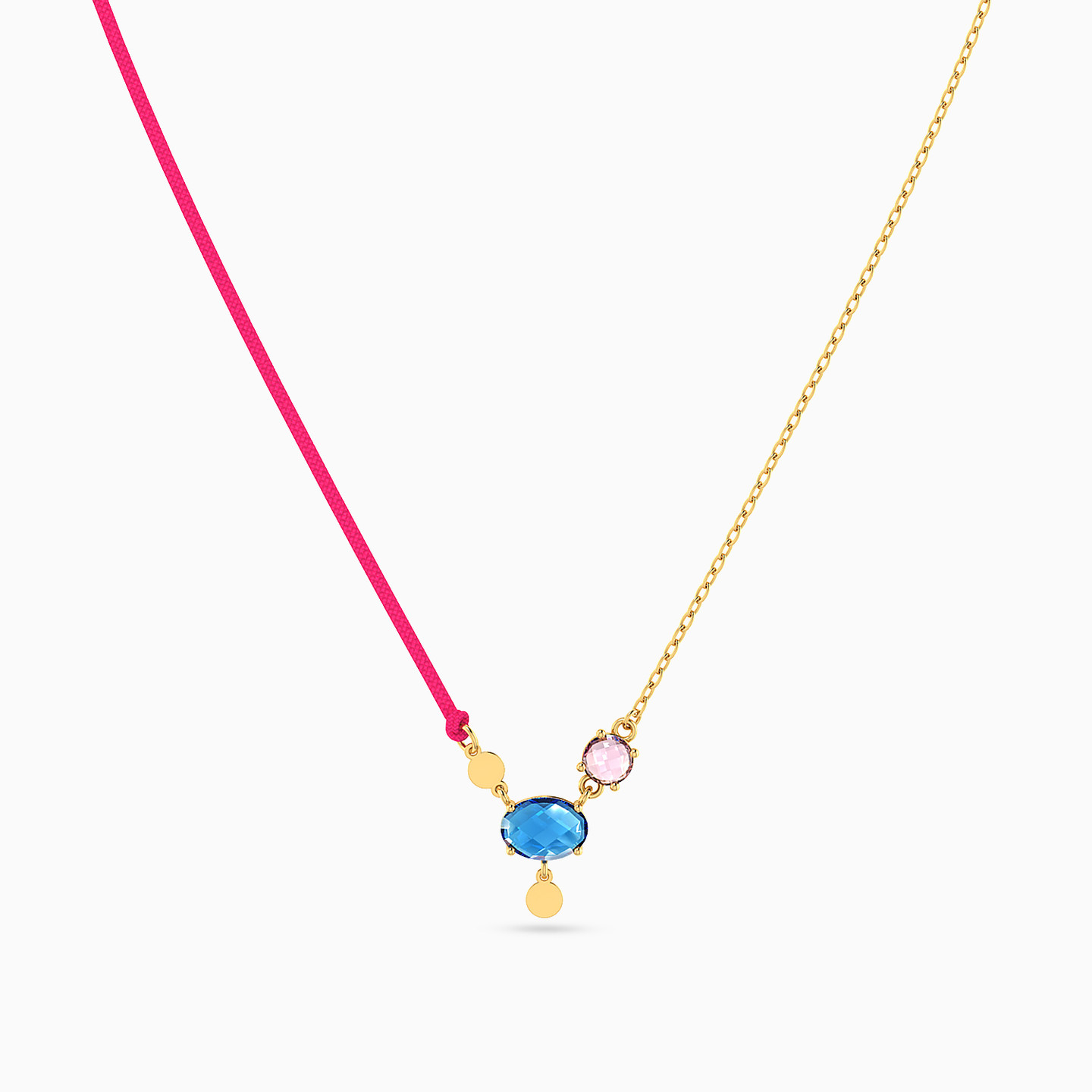 Oval Colored Stones Necklace In 18K Gold - 3 Oval Colored Stones Necklace In 18K Gold - 3