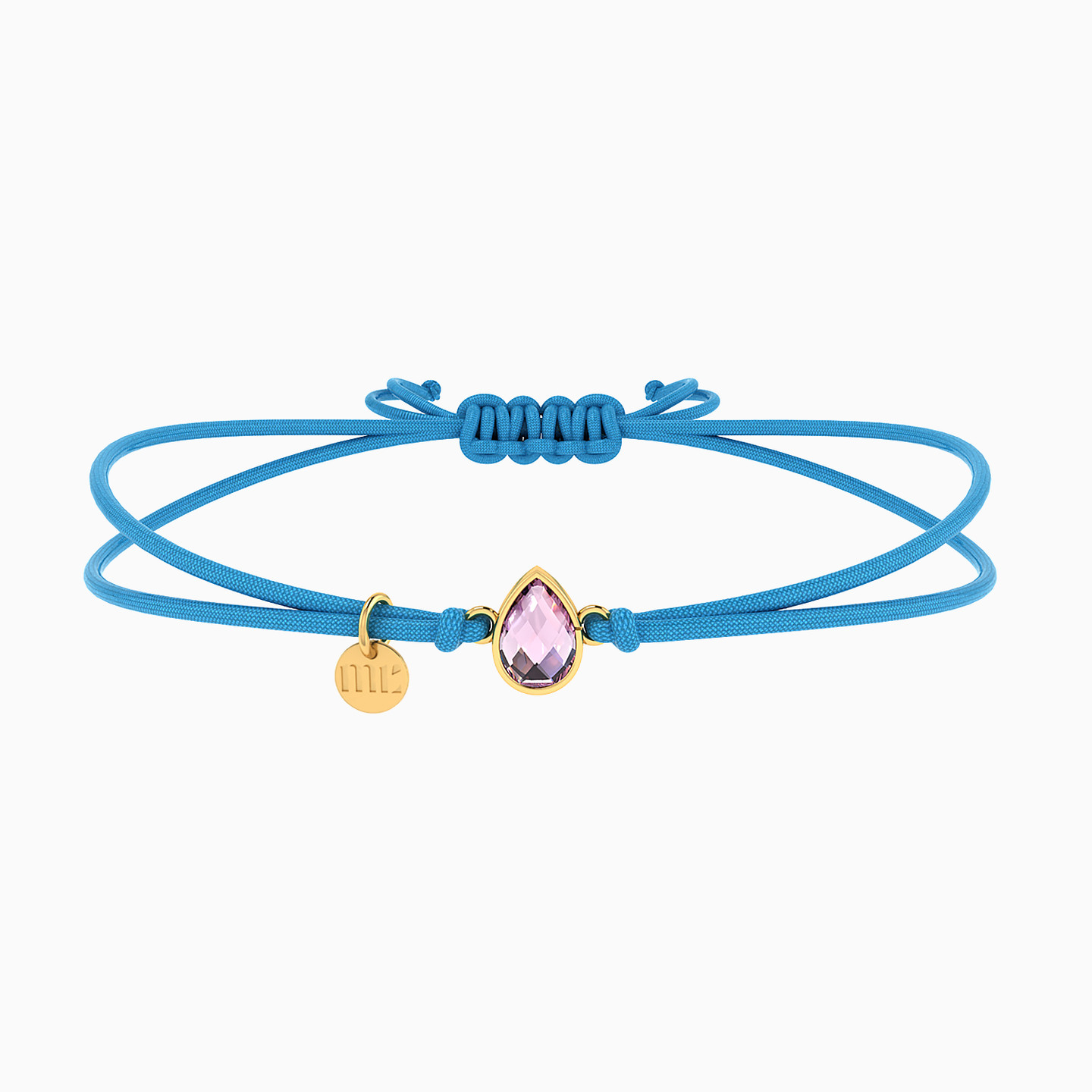 Pear Purple Stone & Blue Cord Bracelet in 14K Gold Pear Purple Stone & Blue Cord Bracelet in 14K Gold