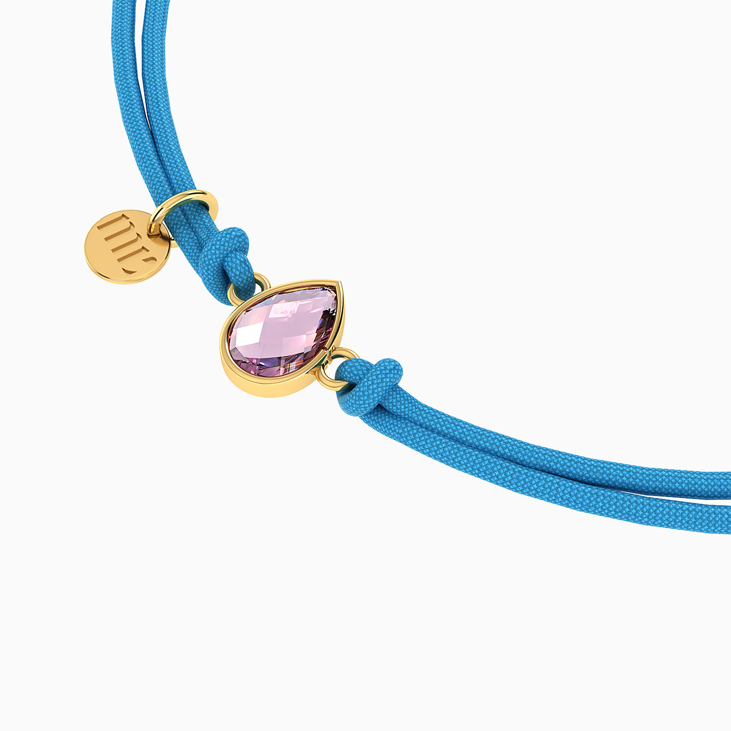 Pear Purple Stone & Blue Cord Bracelet in 14K Gold - 4 Pear Purple Stone & Blue Cord Bracelet in 14K Gold - 4