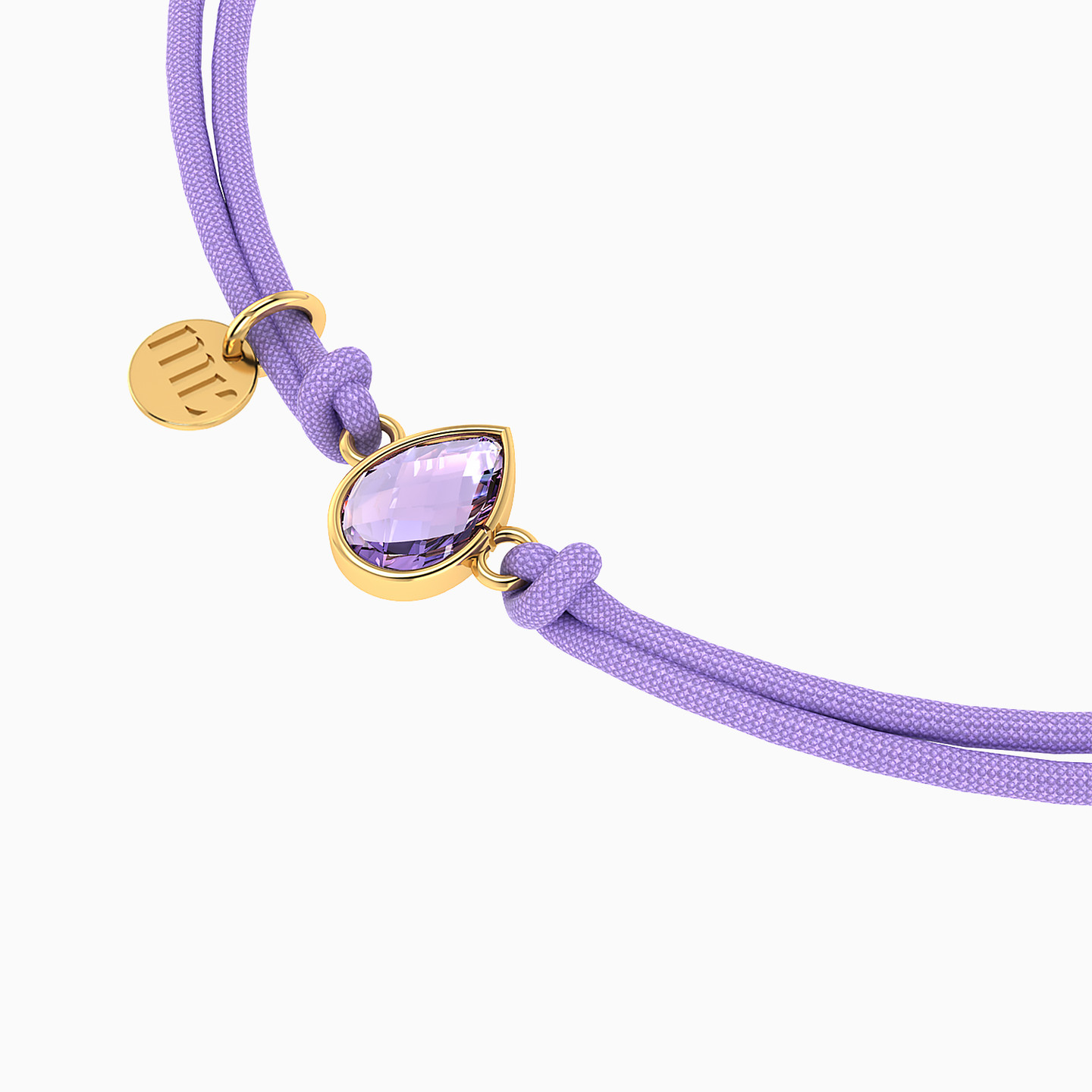 Pear Purple Stone Cord Bracelet in 14K Gold - 4 Pear Purple Stone Cord Bracelet in 14K Gold - 4