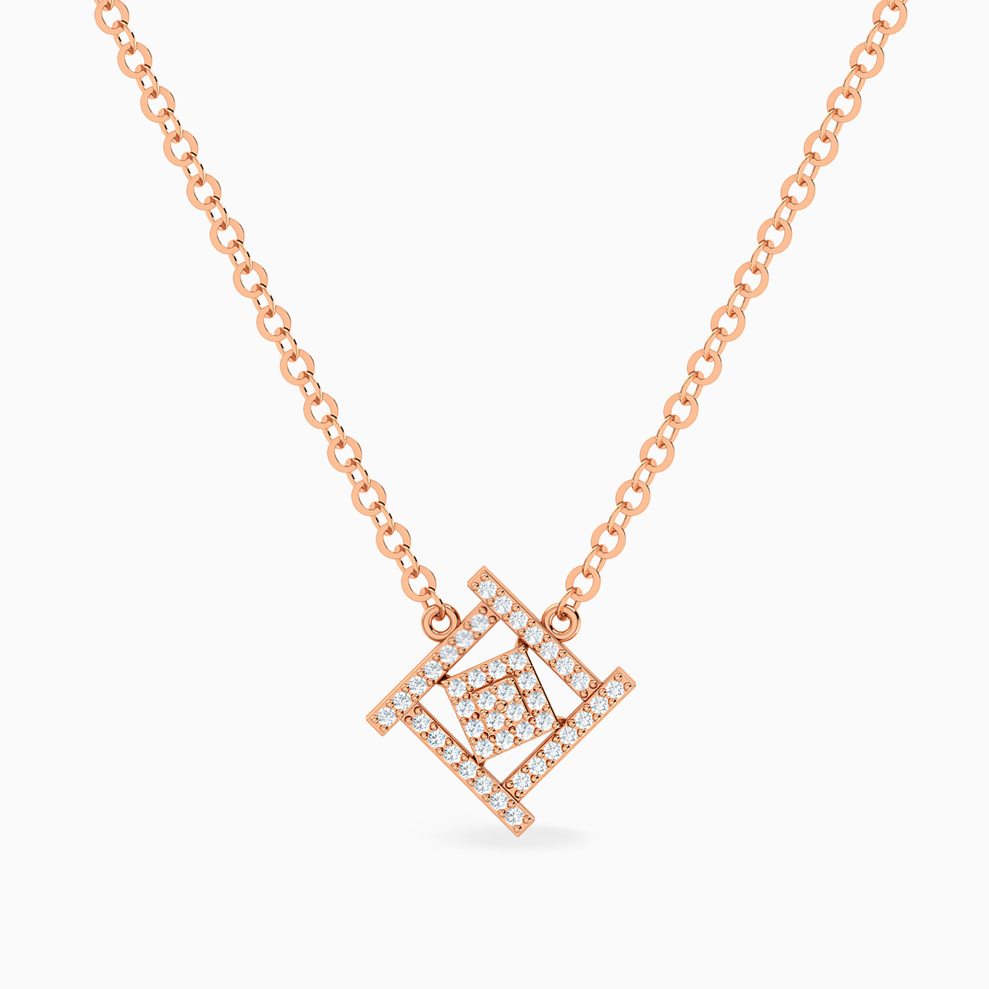 Square Spiral Diamond Necklace In 14K Gold Square Spiral Diamond Necklace In 14K Gold