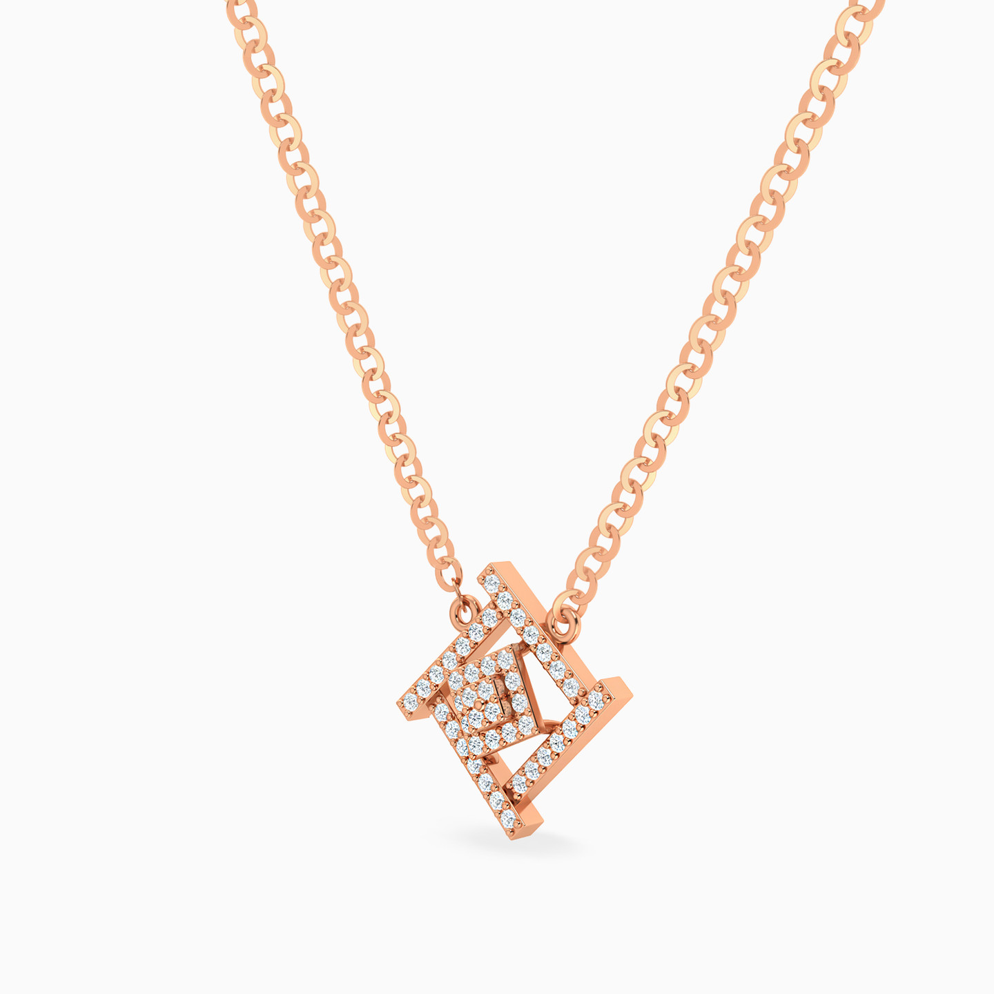 Square Spiral Diamond Necklace In 14K Gold - 2 Square Spiral Diamond Necklace In 14K Gold - 2