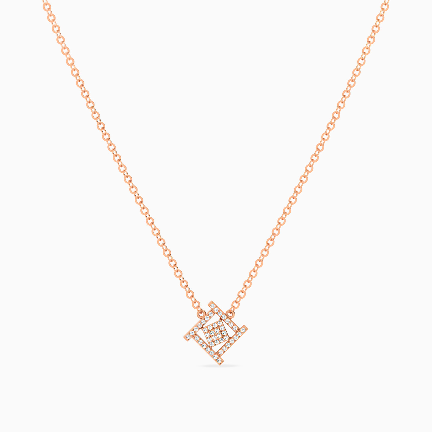Square Spiral Diamond Necklace In 14K Gold - 3 Square Spiral Diamond Necklace In 14K Gold - 3