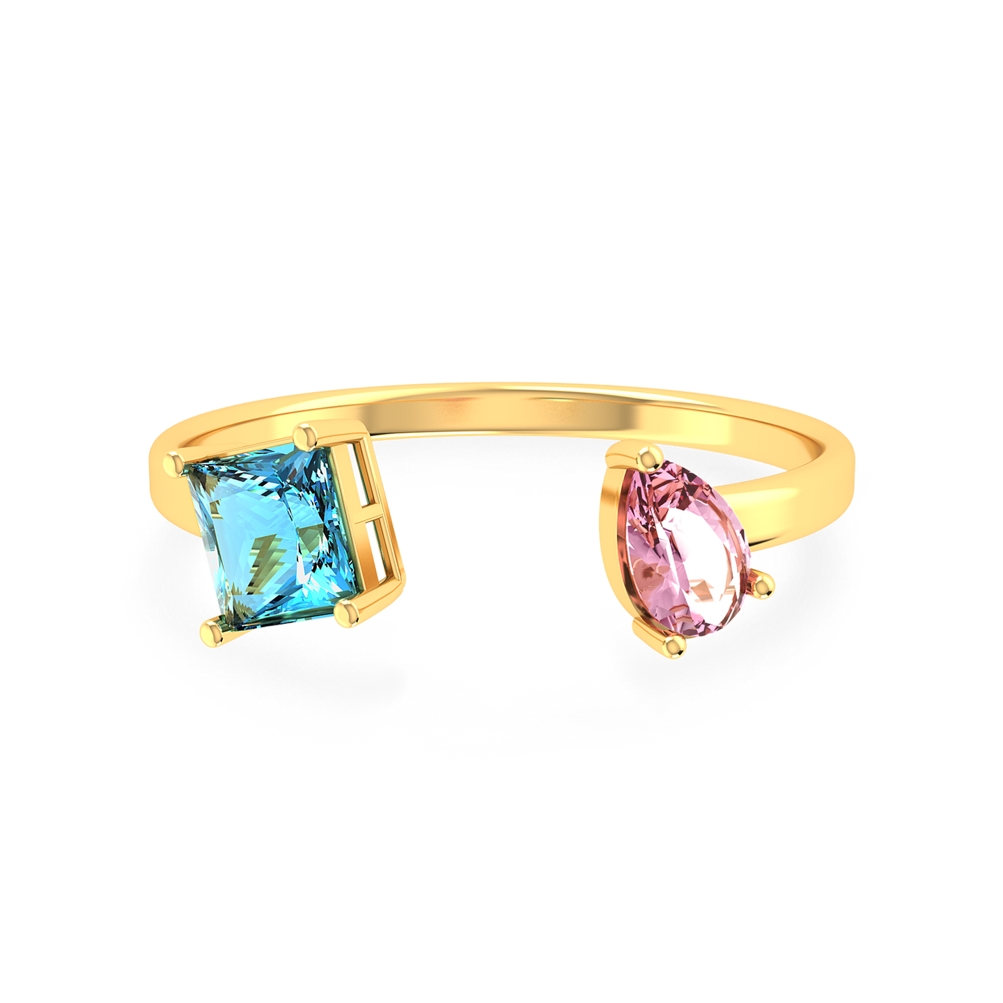 Colored Stones Two Headed Ring In 14K Gold Colored Stones Two Headed Ring In 14K Gold