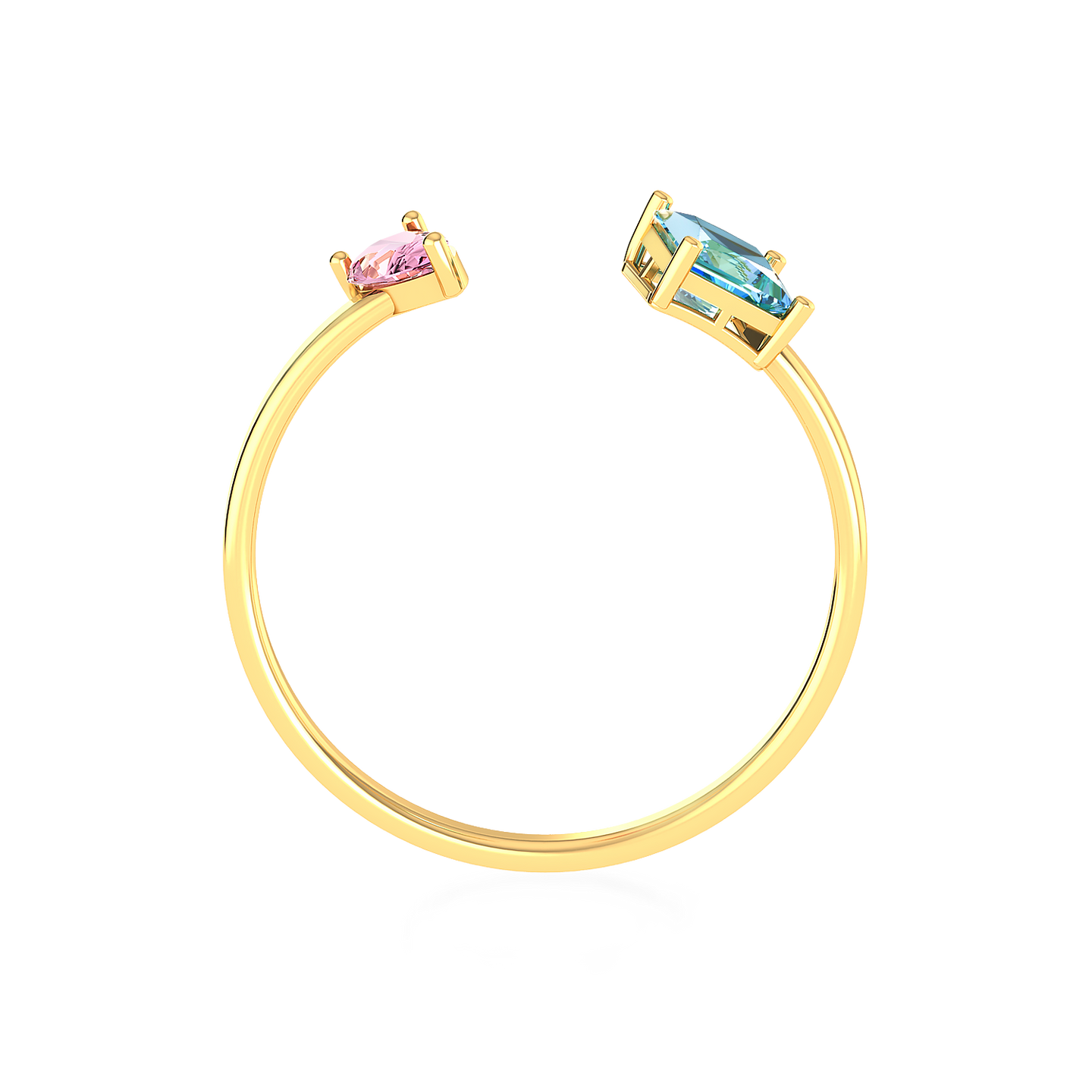 Colored Stones Two Headed Ring In 14K Gold - 4 Colored Stones Two Headed Ring In 14K Gold - 4