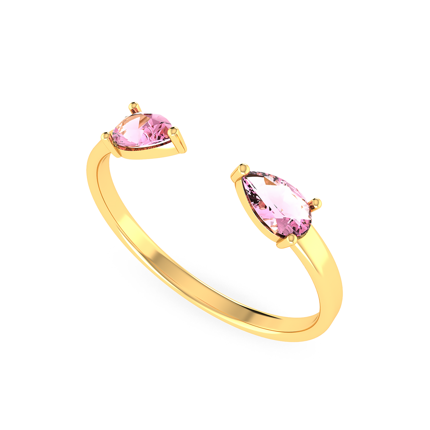 Colored Stones Two Headed Ring In 14K Gold - 3 Colored Stones Two Headed Ring In 14K Gold - 3