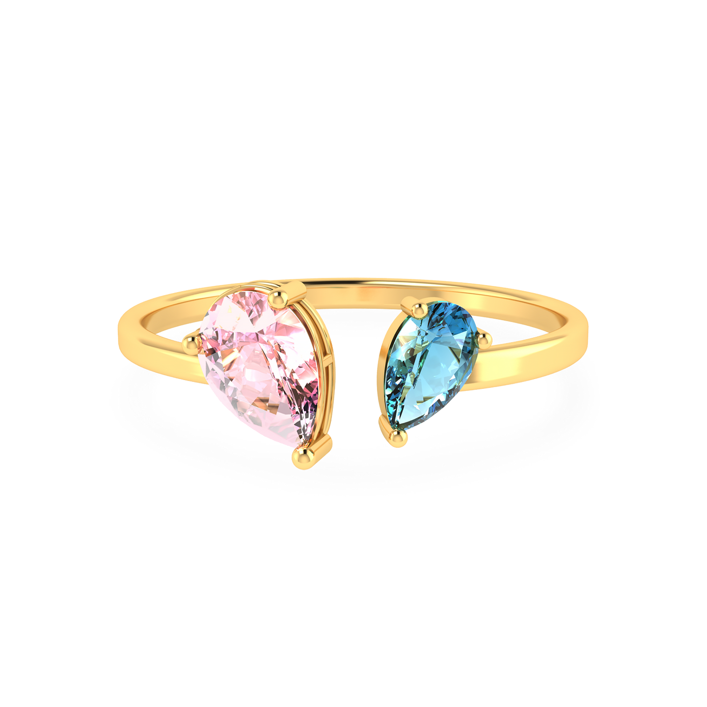 Colored Stones Two Headed Ring In 14K Gold Colored Stones Two Headed Ring In 14K Gold